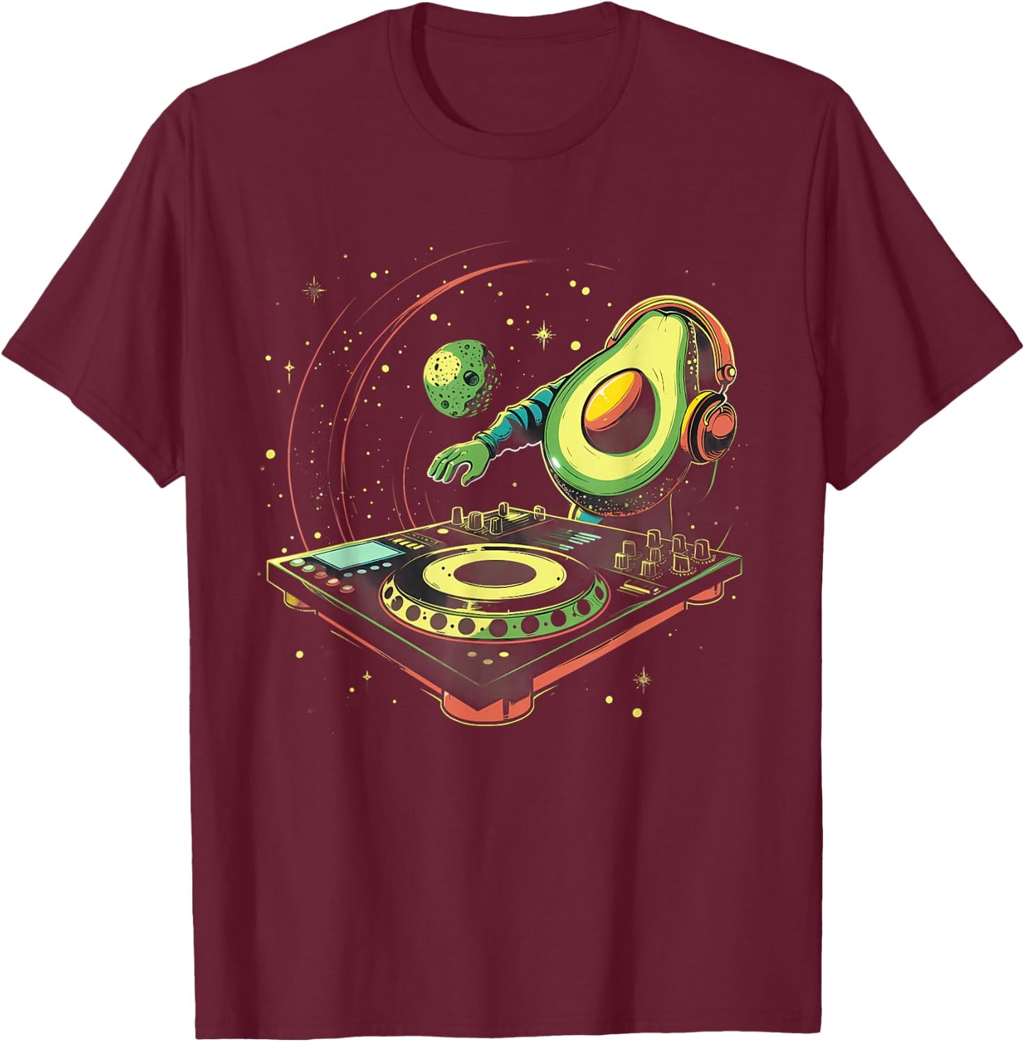 Avocado Music DJ Turntable DJ Avocado Fruits EDM Space T-Shirt - T-Shirt | Maroon