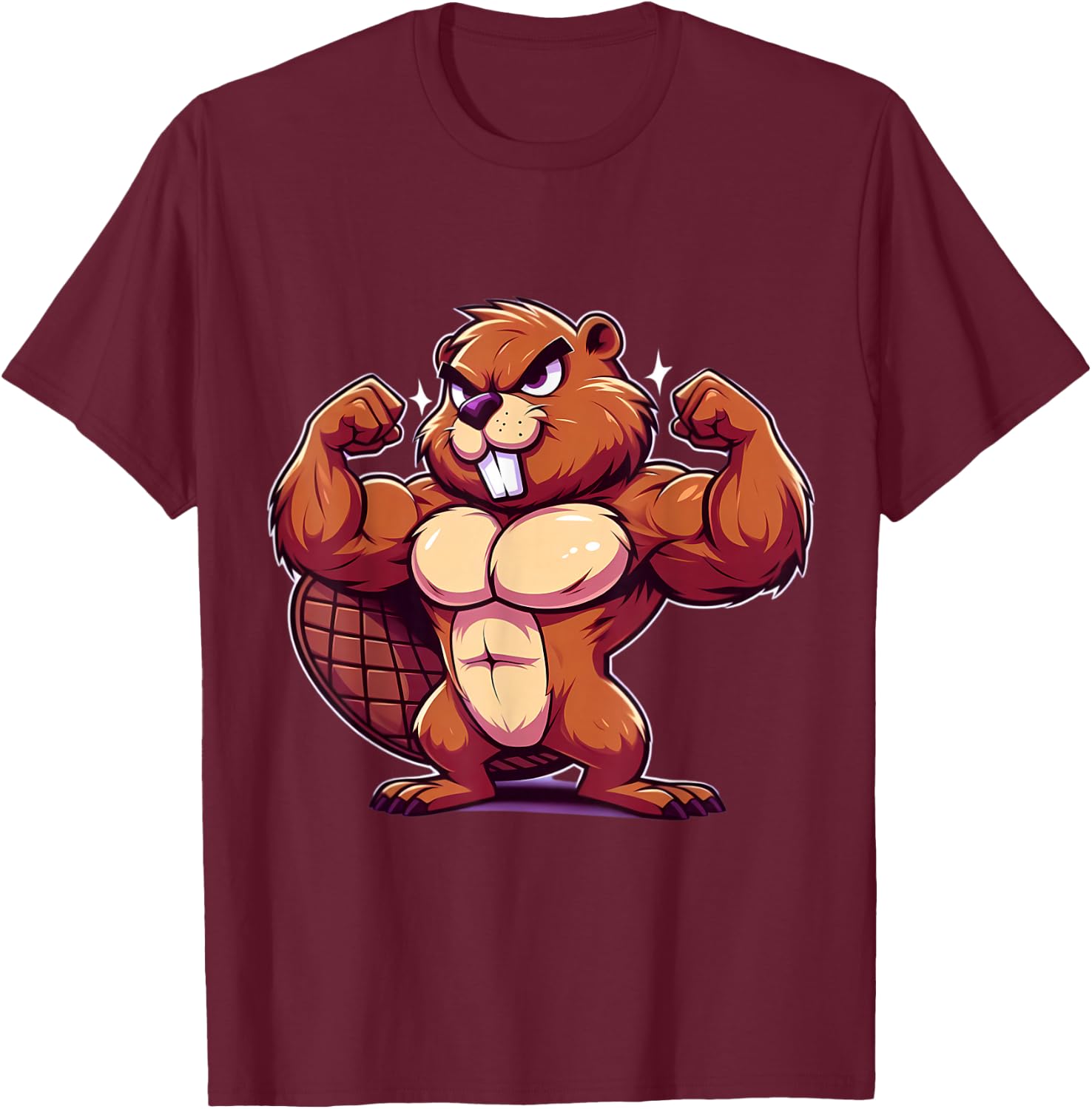 Beaver Flexing Muscles Fan Lover Bodybuilding Gym Workout T-Shirt - T-Shirt | Maroon