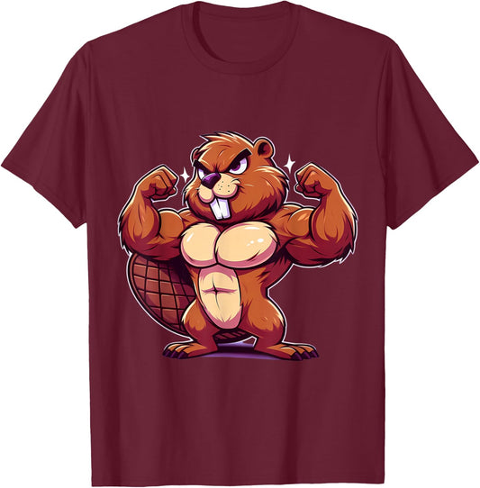 Beaver Flexing Muscles Fan Lover Bodybuilding Gym Workout T-Shirt - T-Shirt | Maroon