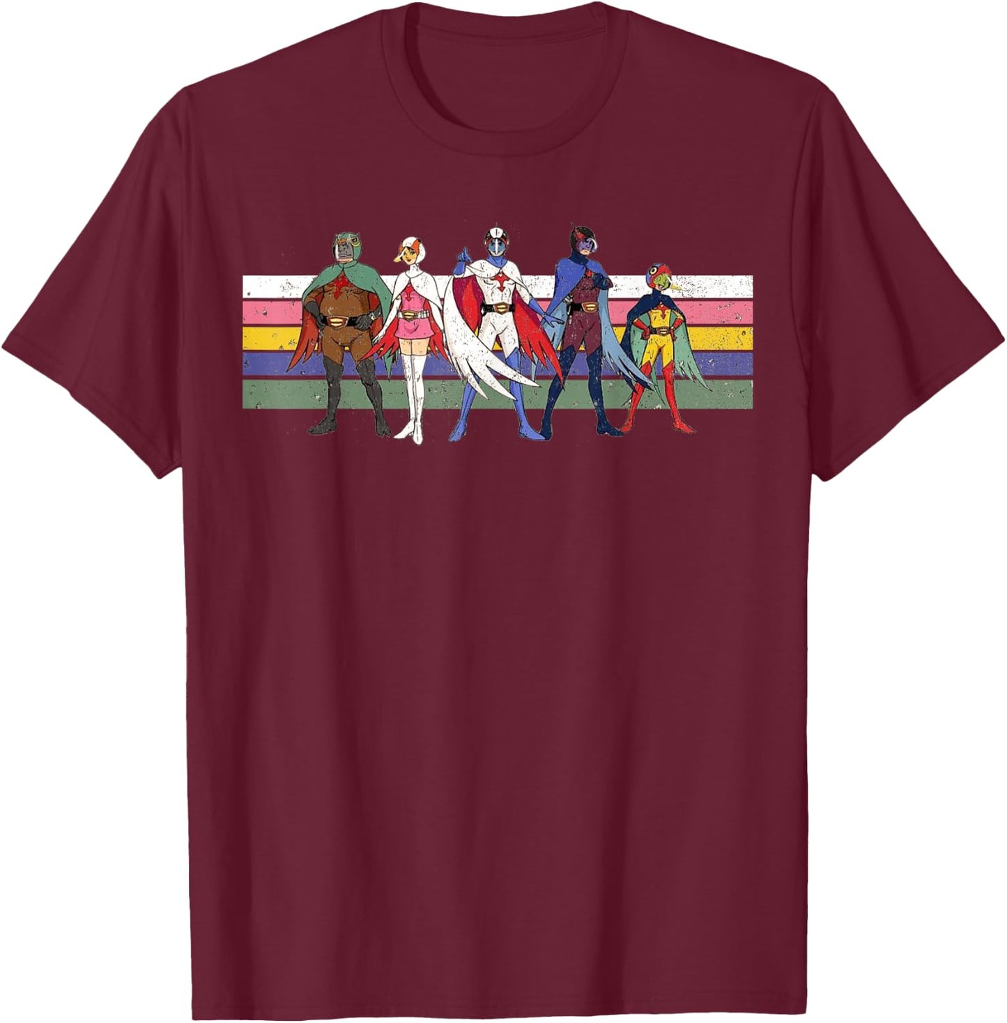 Battle of the planets G Force Retro Colour Stripe T-Shirt - T-Shirt | Maroon