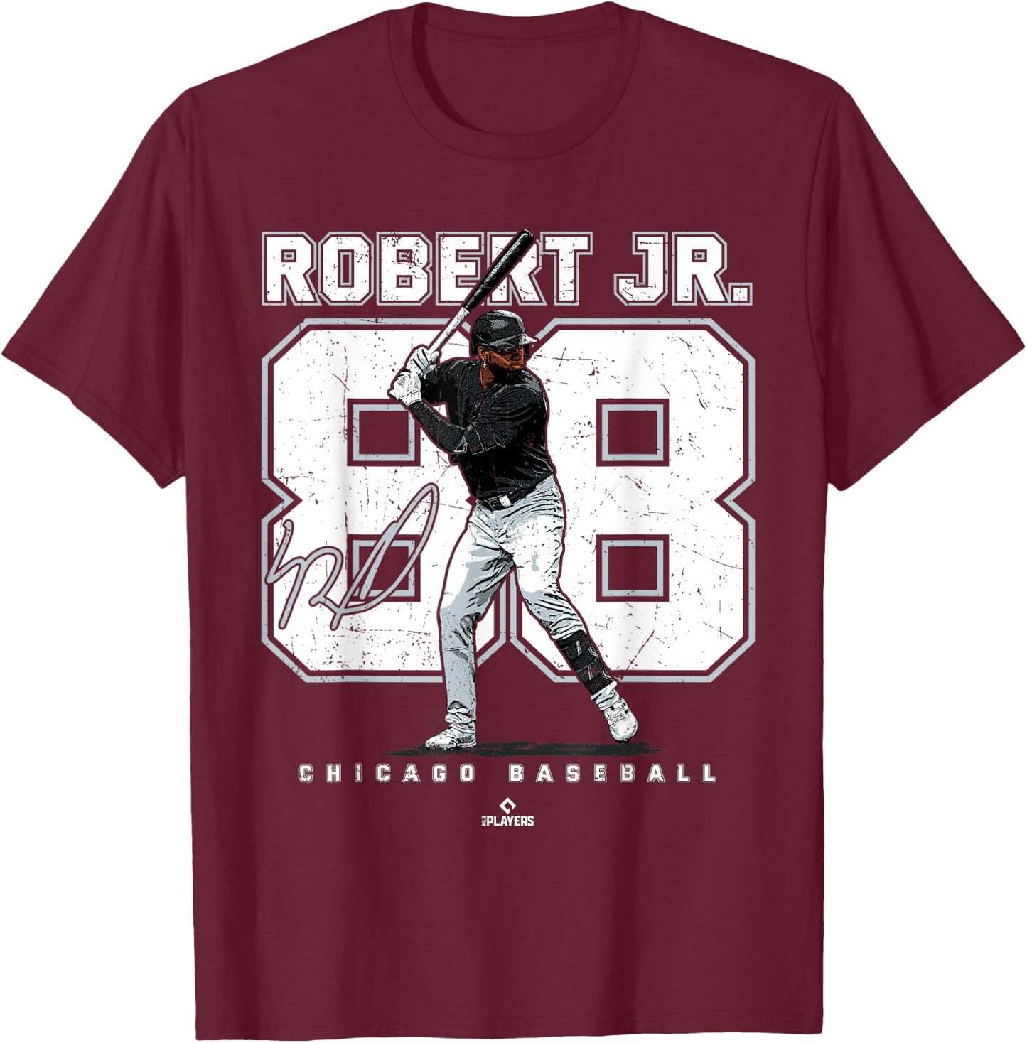 Number and Portrait Luis Robert Jr Chicago MLBPA T-Shirt - T-Shirt | Maroon