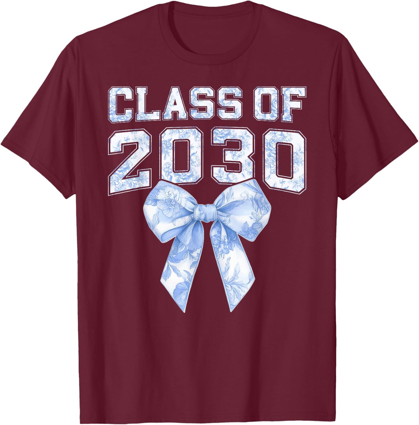 Coquette Bow Preppy Class of 2030 Girly Girl 30 Graduation T-Shirt - T-Shirt | Maroon