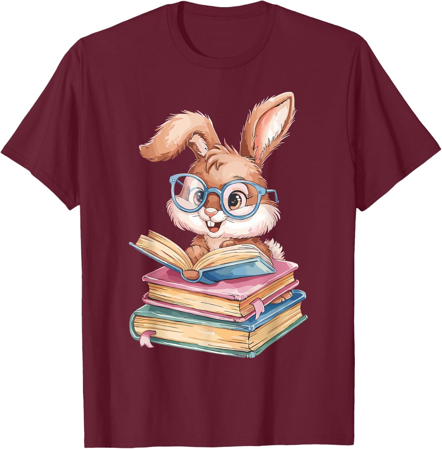 Bunny Rabbit Reading Books Funny Rabbit Books Bunny Reader T-Shirt - T-Shirt | Maroon