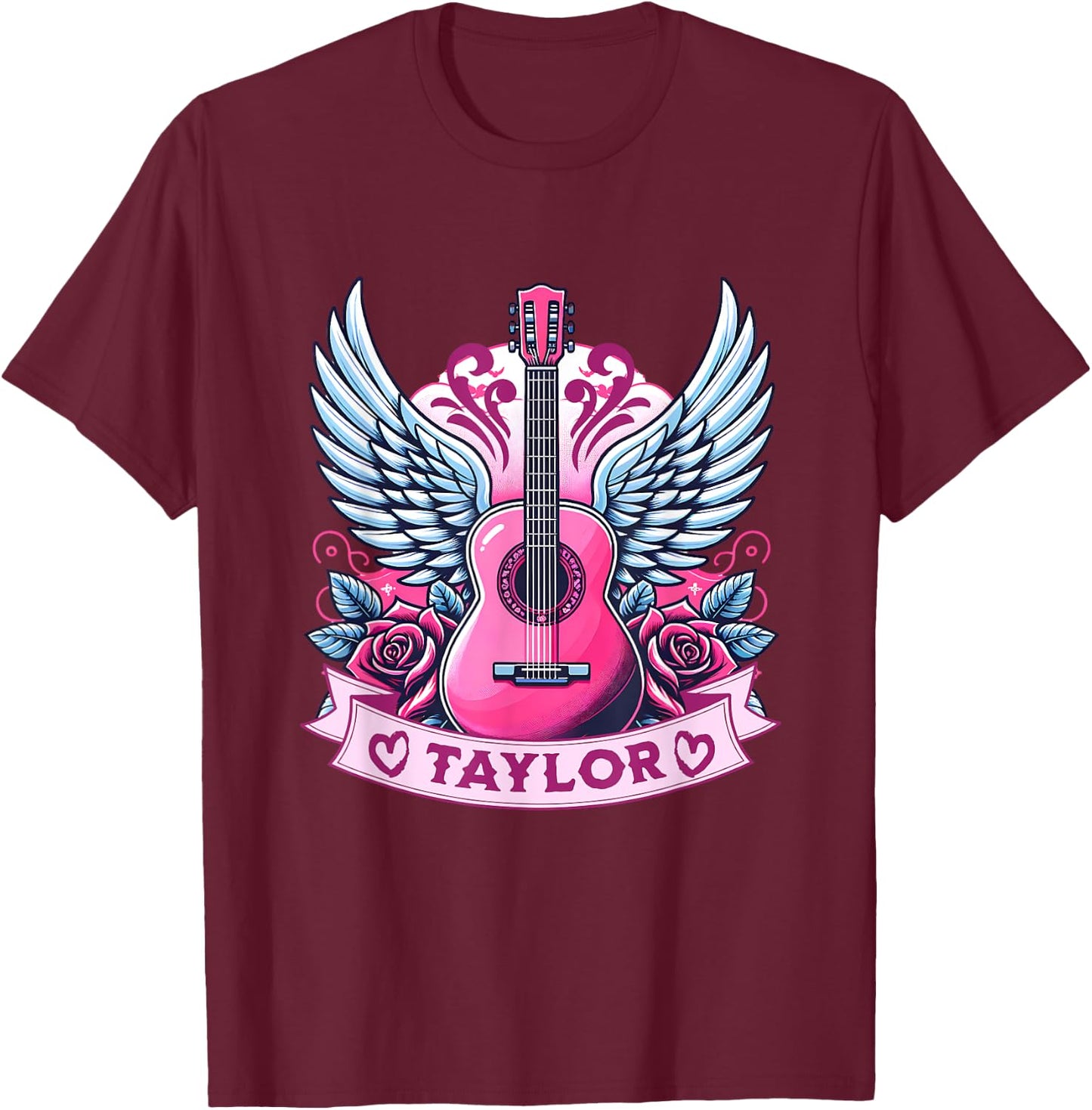 Girl Retro Guitar First Name Personalized Taylor T-Shirt - T-Shirt | Maroon