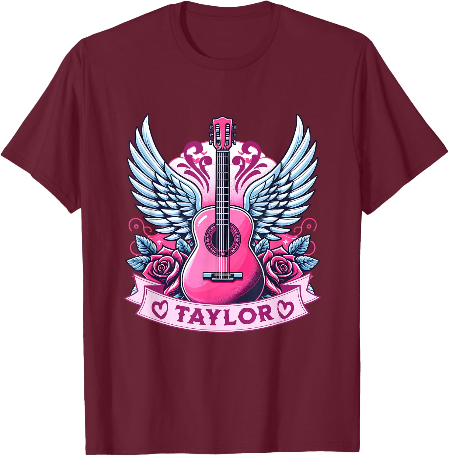 Girl Retro Guitar First Name Personalized Taylor T-Shirt - T-Shirt | Maroon