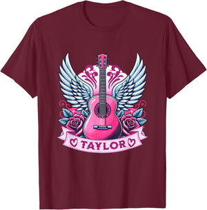 Girl Retro Guitar First Name Personalized Taylor T-Shirt - T-Shirt | Maroon