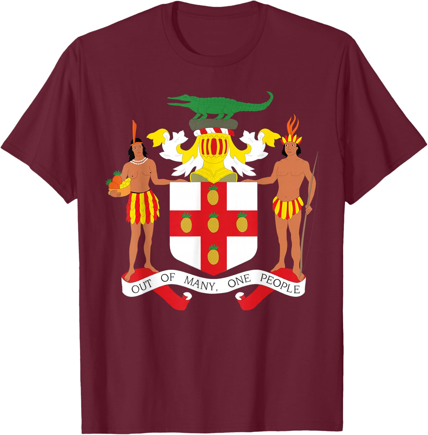 Jamaican Coat of Arms T Shirt, Coat of Arms of Jamaica Shirt T-Shirt - T-Shirt | Maroon