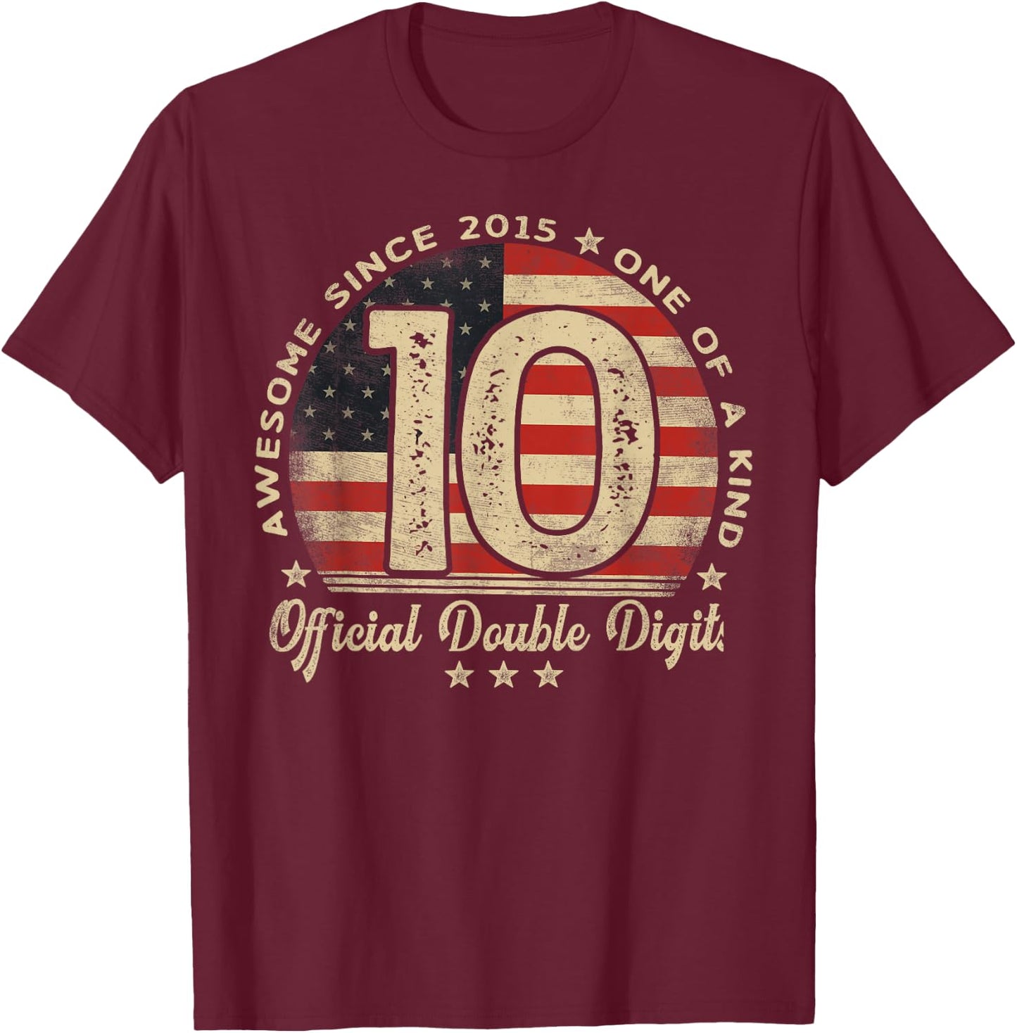 Awesome Since 2015 Official Double Digits 10th Birthday T-Shirt - T-Shirt | Maroon