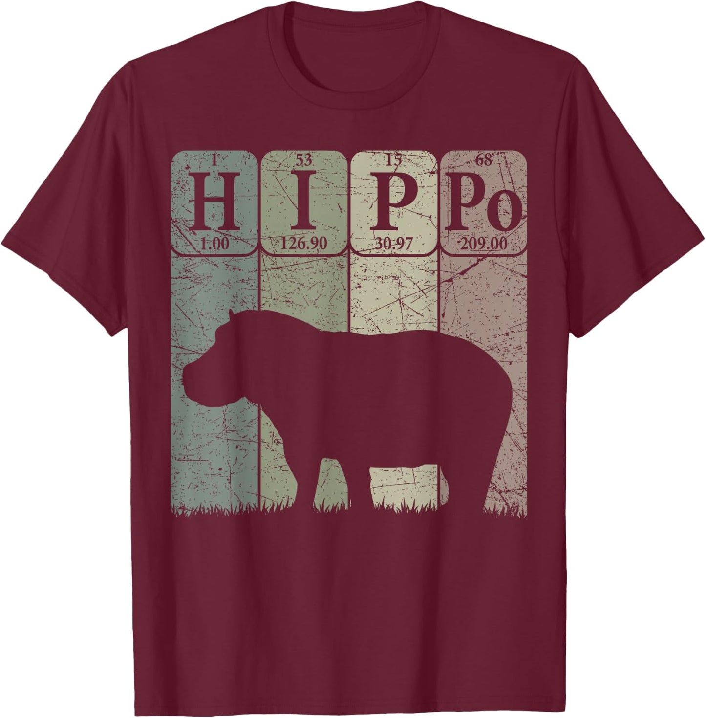 Hippo Periodic Table Elements Rhino Lover Hippopotamus Retro T-Shirt - T-Shirt | Maroon
