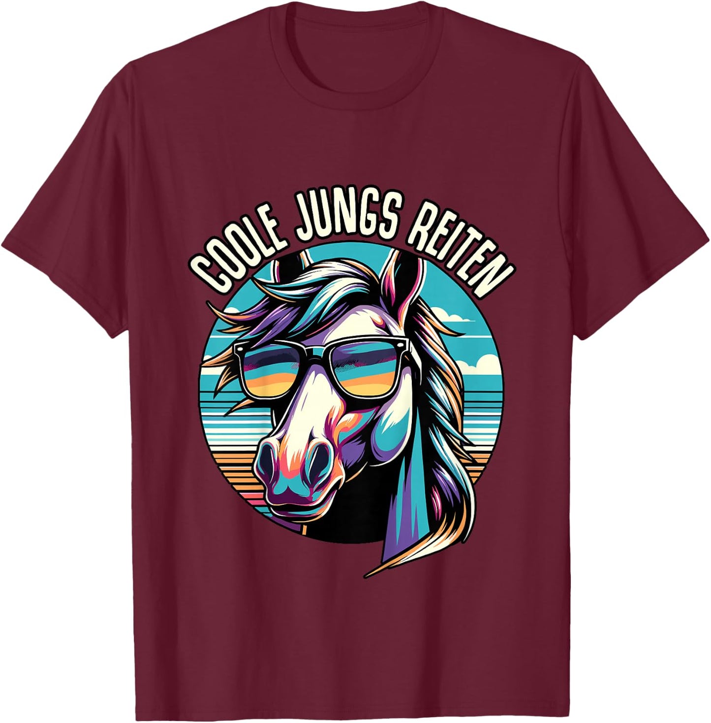 Kinder Coole Jungs Reiten Pferd Reiter Jungen Pferde Reitsport T-Shirt - T-Shirt | Maroon