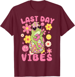 Last Day Of School Vibes-Groovy Frog and Flowers Girls Kids T-Shirt - T-Shirt | Maroon