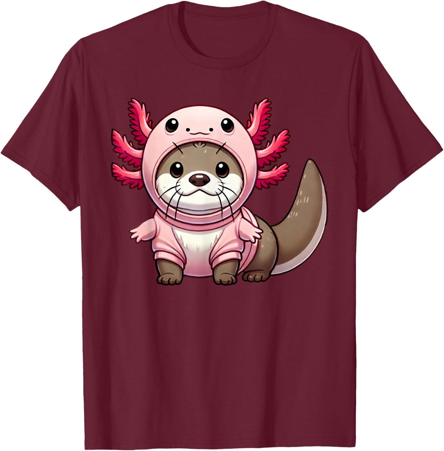 Kawaii Otter Axolotl Costume T-Shirt - T-Shirt | Maroon