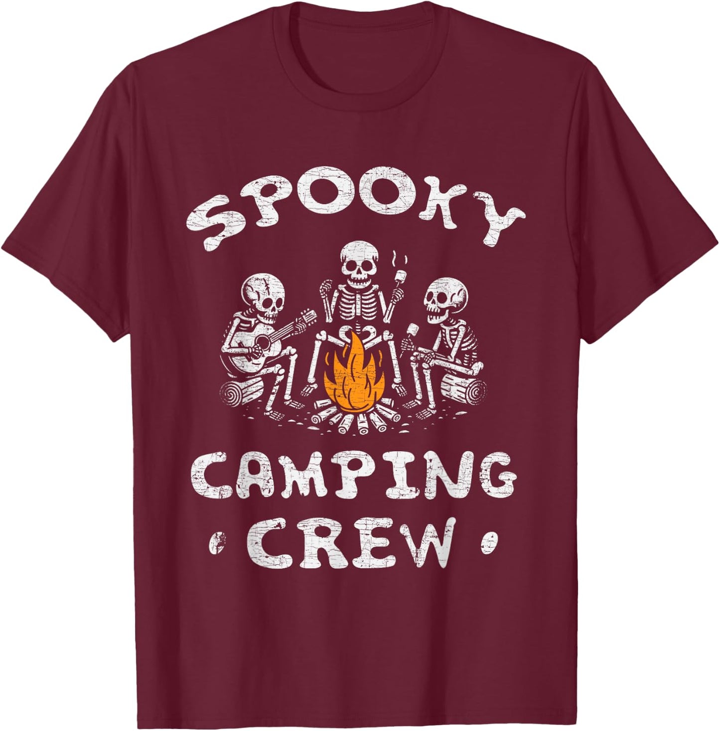 Spooky Camping Crew Halloween Camping Skeleton Campsite T-Shirt - T-Shirt | Maroon