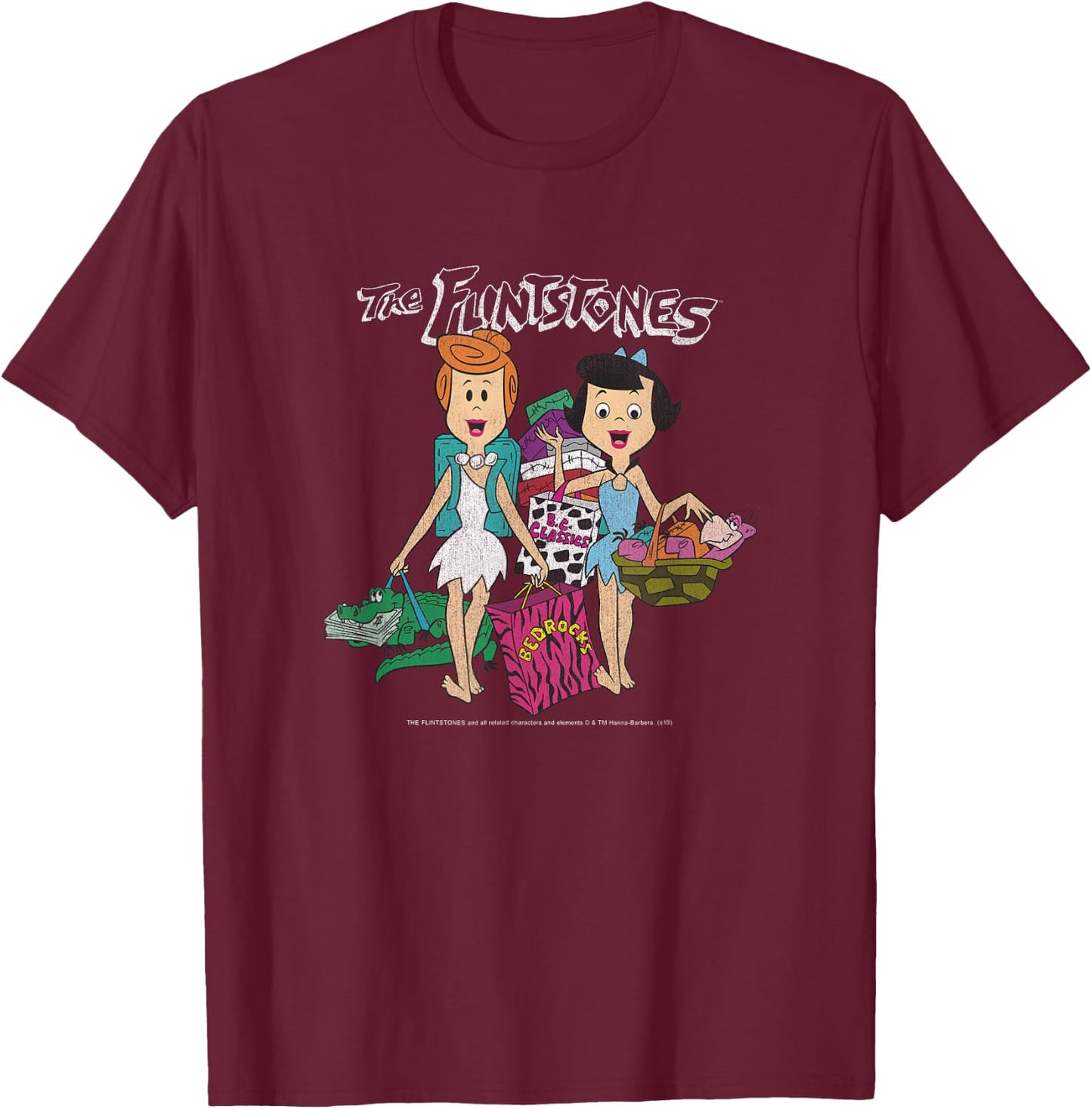 The Flintstones Betty Rubble & Wilma Flintstone Shopping Small T-Shirt - T-Shirt | Maroon