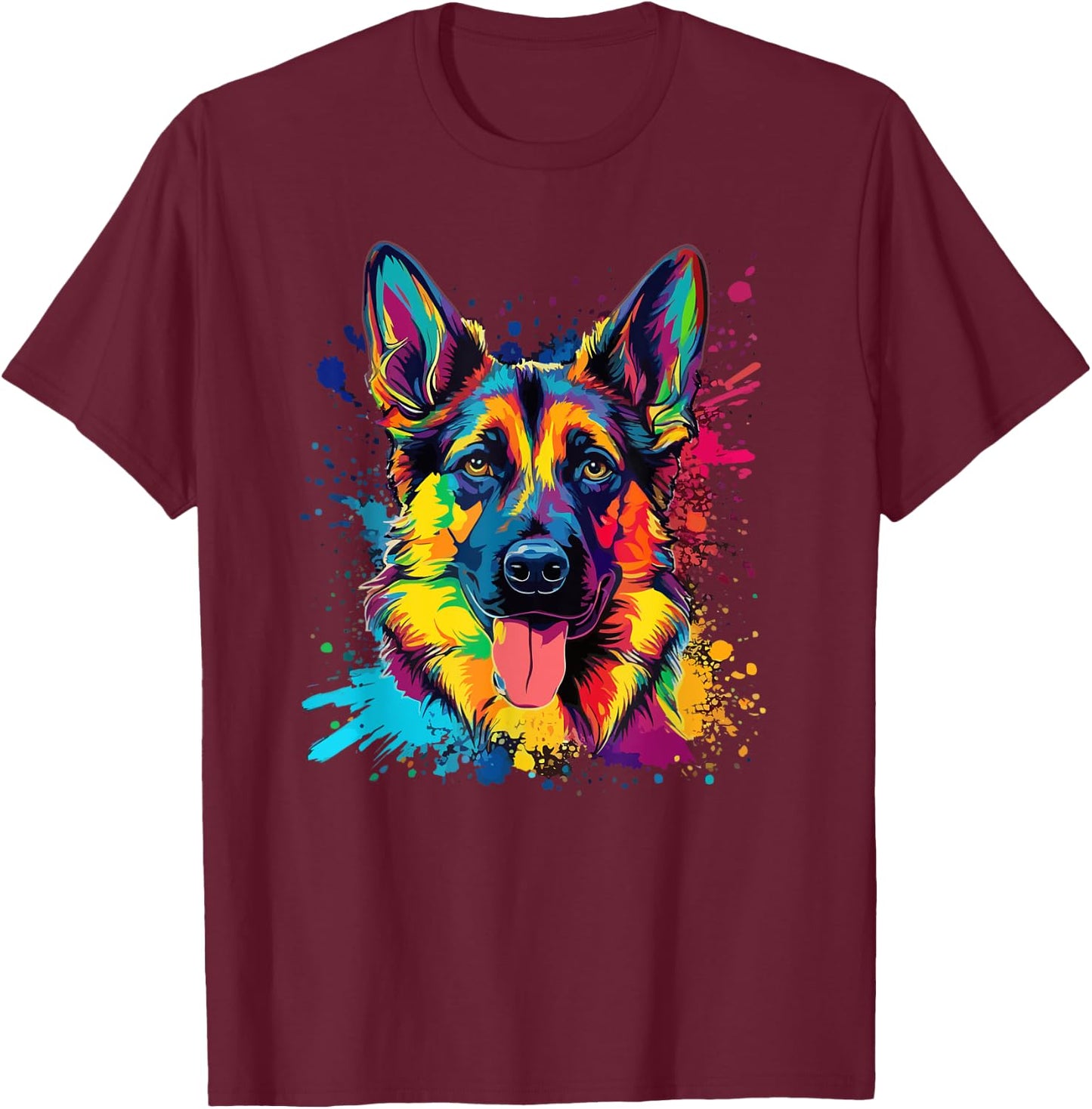 German Shepherd Dog Vintage Abstract Art Portrait Graphic T-Shirt - T-Shirt | Maroon