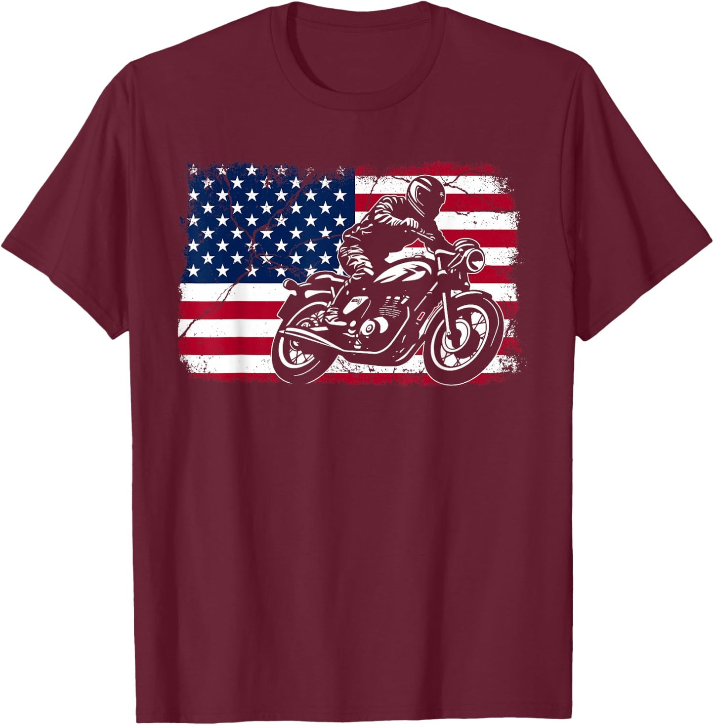 American Flag Biker Motorcycle USA Flag 4th of July Boys Men T-Shirt - T-Shirt | Maroon
