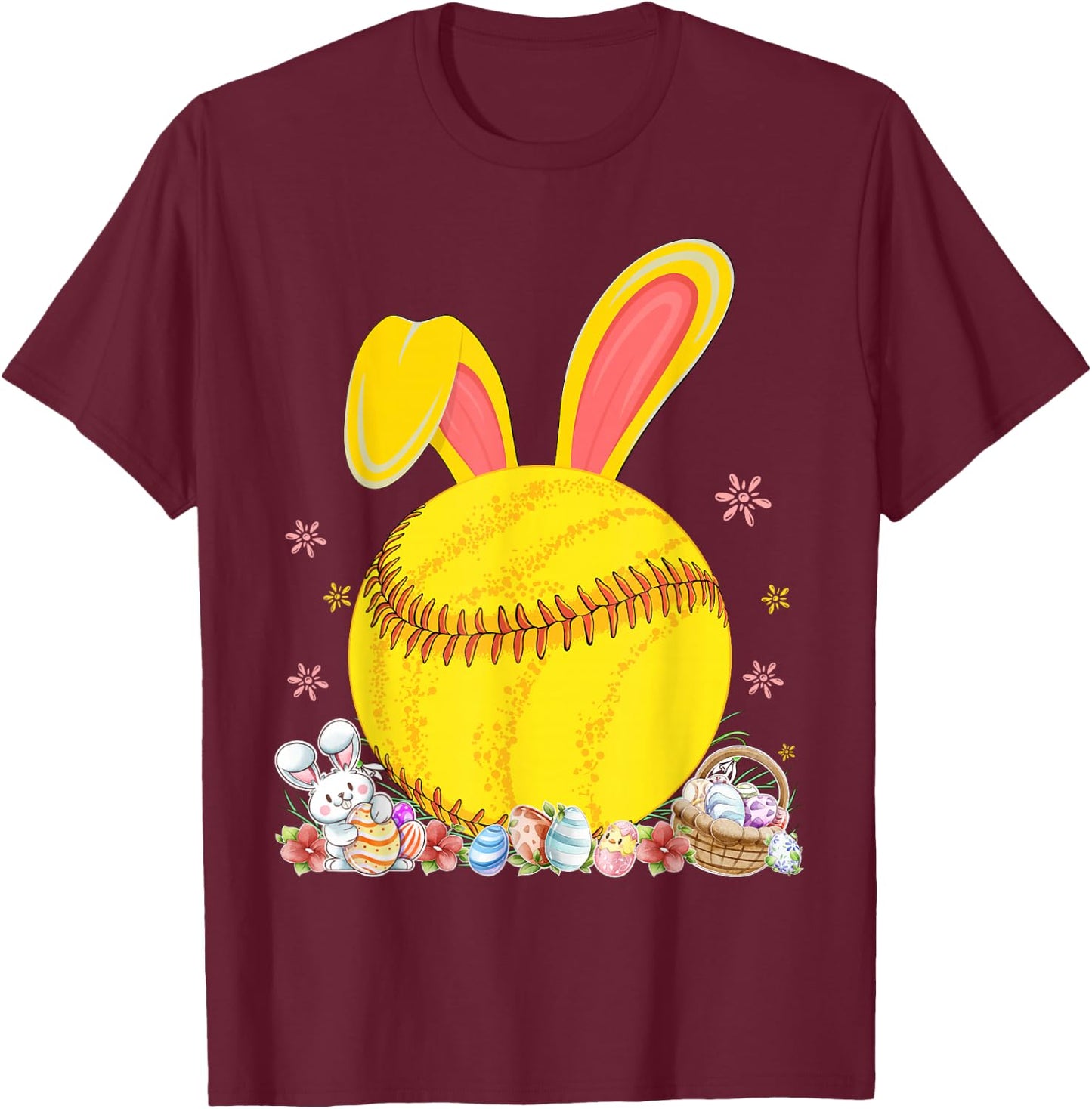 Bunny Softball Easter Eggs Softball Player Easter Day T-Shirt - T-Shirt | Maroon