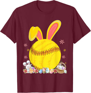 Bunny Softball Easter Eggs Softball Player Easter Day T-Shirt - T-Shirt | Maroon