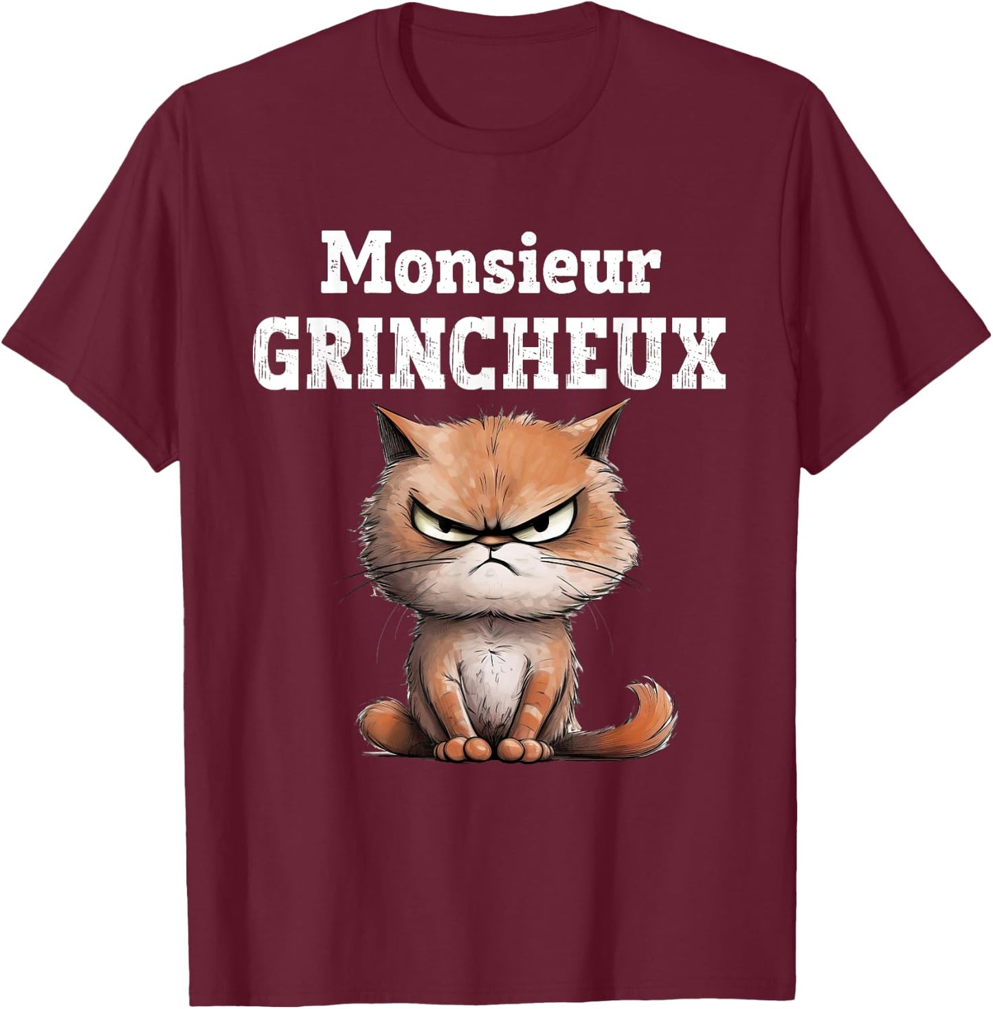 Monsieur Grincheux Mood Grognon Original Humor , Black, S T-Shirt - T-Shirt | Maroon