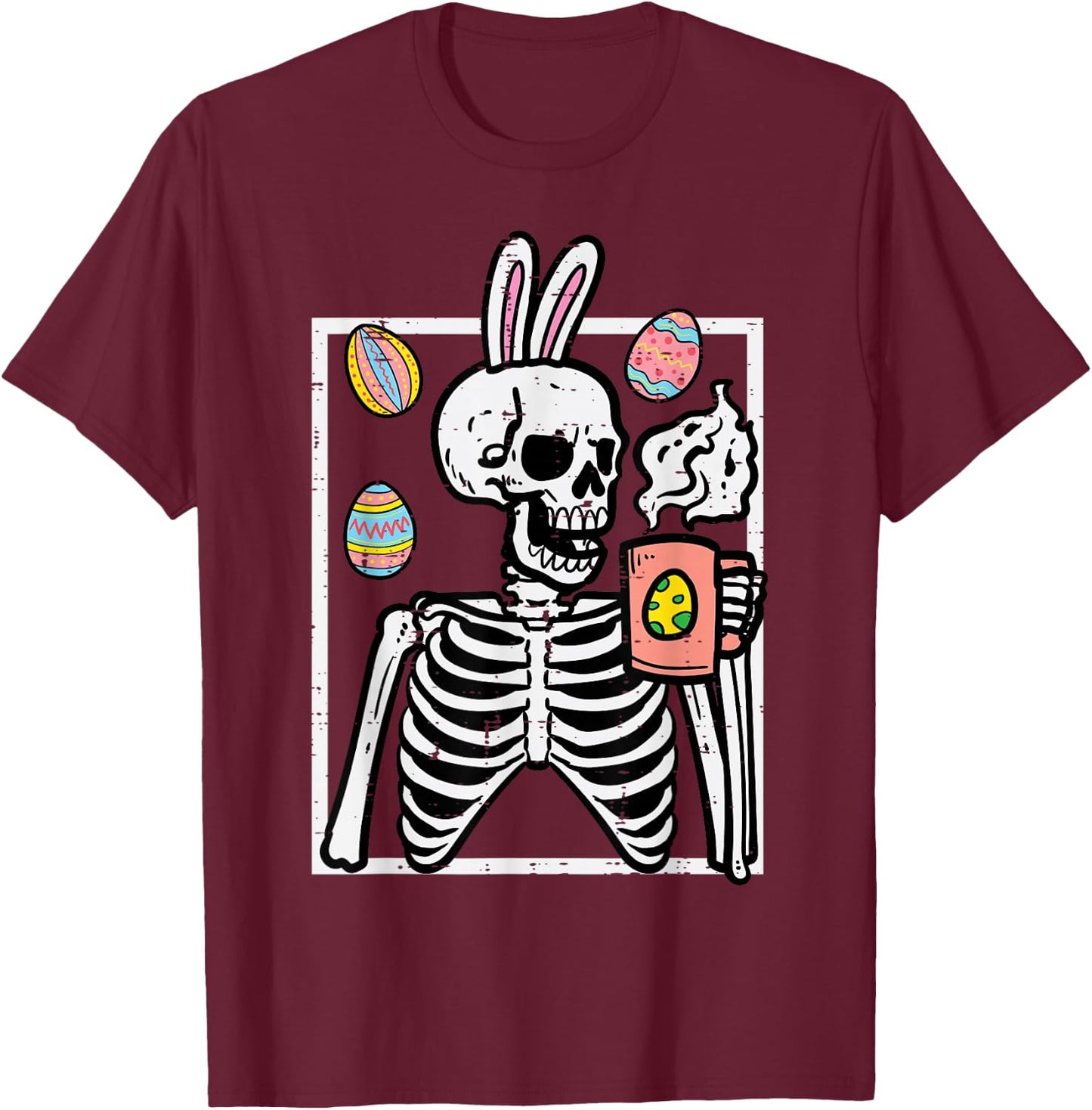 Easter Skeleton Bunny Coffee Rabbit Men Women Kids Teens T-Shirt - T-Shirt | Maroon