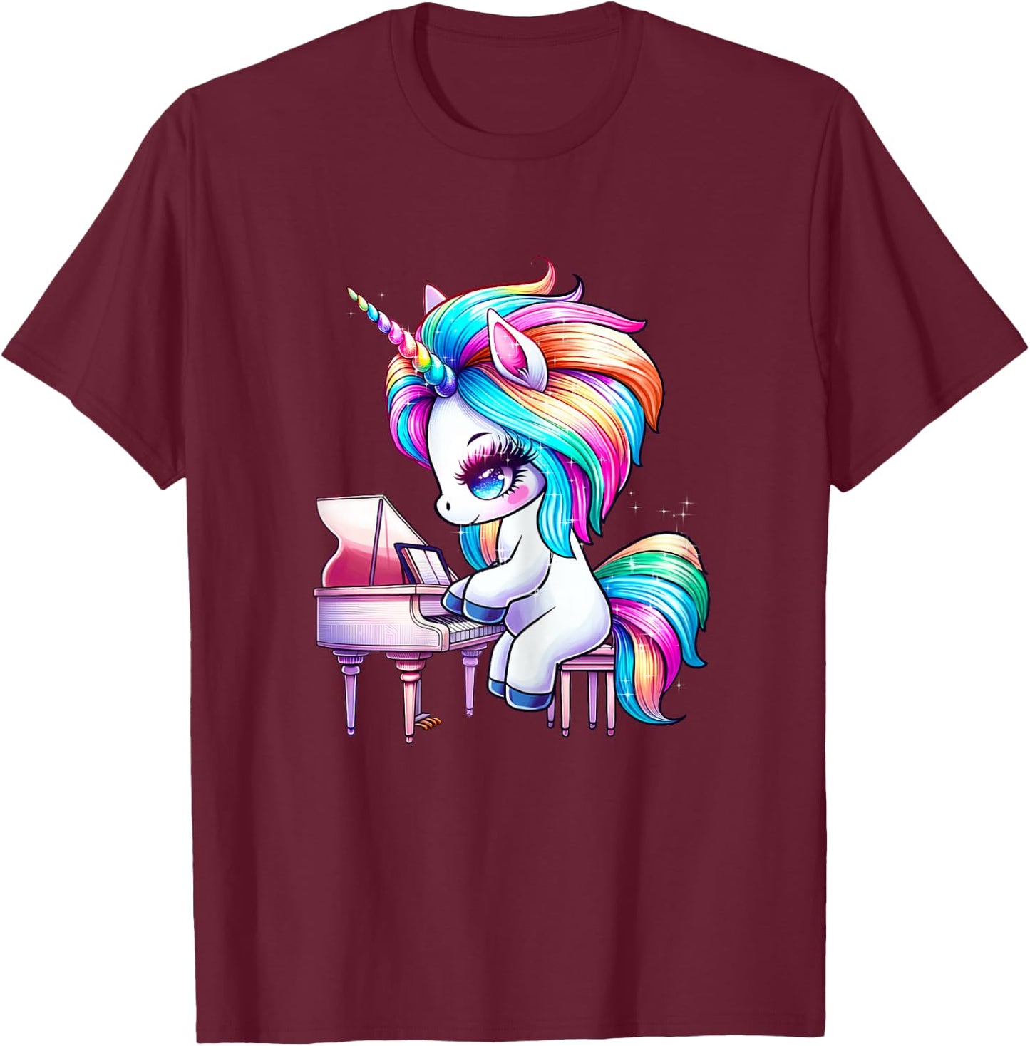 Unicorn Playing Piano Pianist Musician Music Teacher T-Shirt - T-Shirt | Maroon