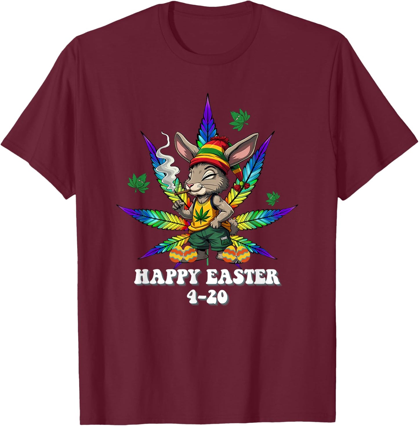 Stoned Easter Bunny With Joint 4/20 Marijuana Easter 420 T-Shirt - T-Shirt | Maroon