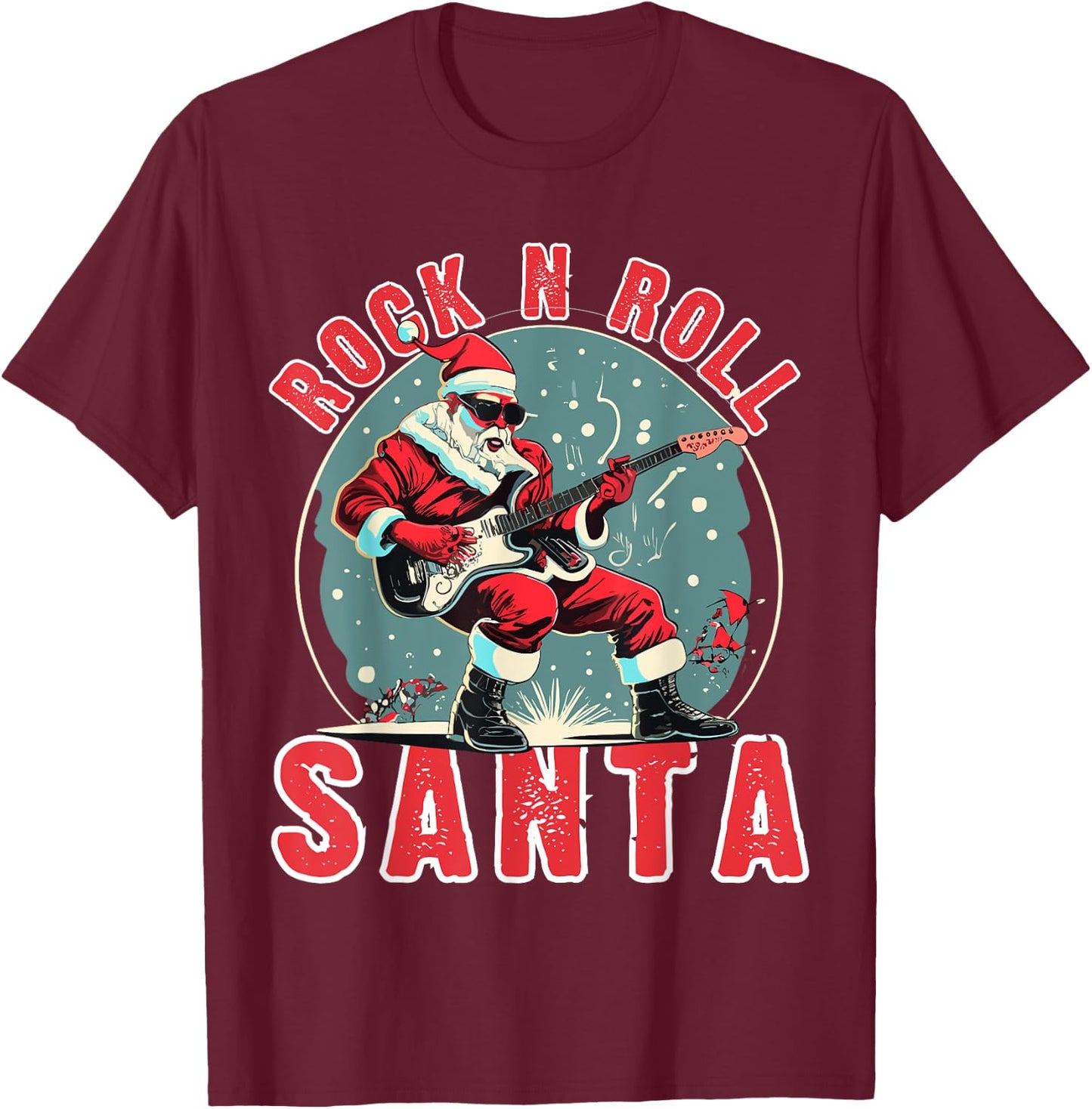Rock N Roll Christmas Santa Playing Guitar T-Shirt - T-Shirt | Maroon