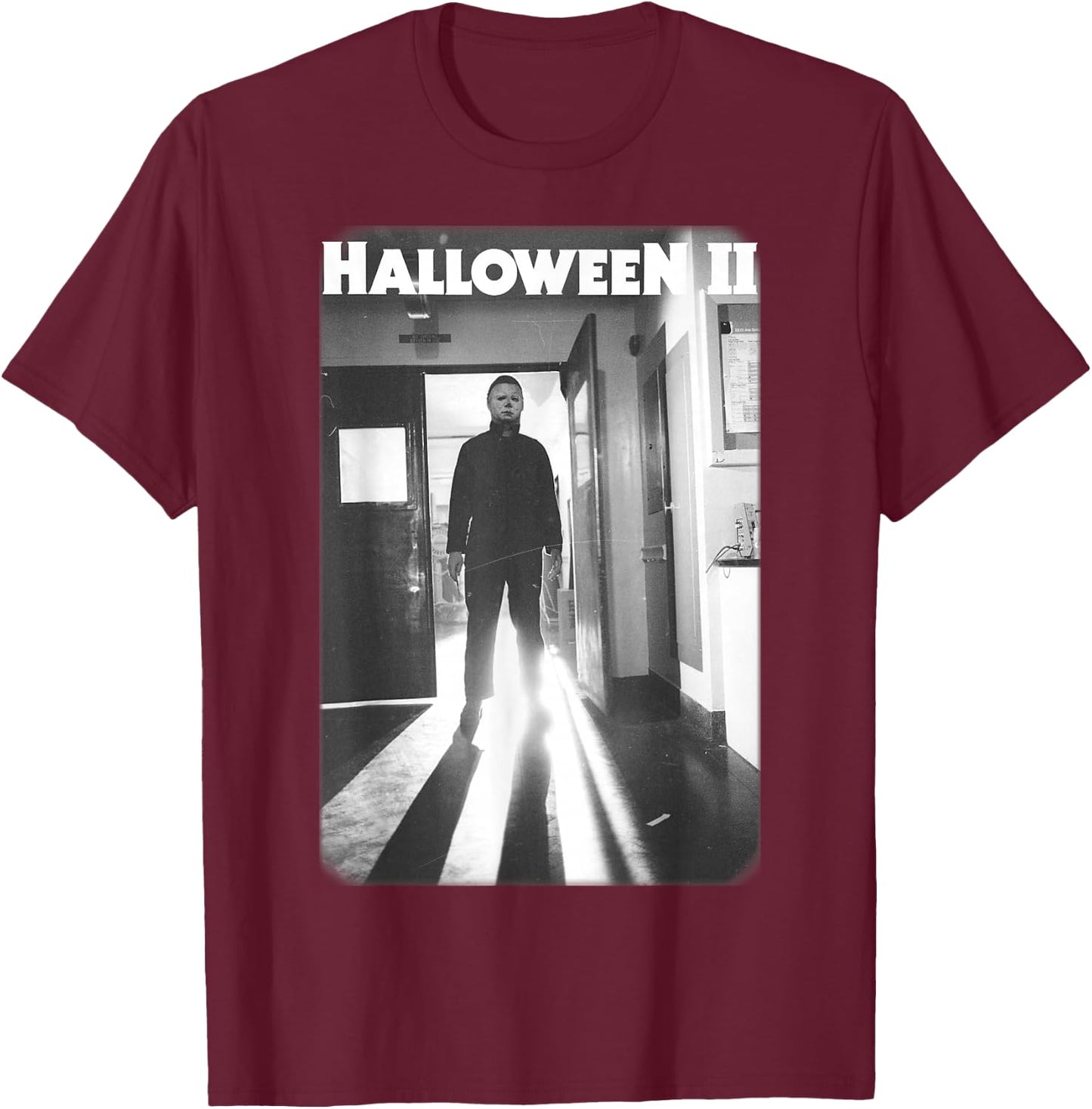 Halloween 2 Michael Myers Faded Poster T-Shirt - T-Shirt | Maroon