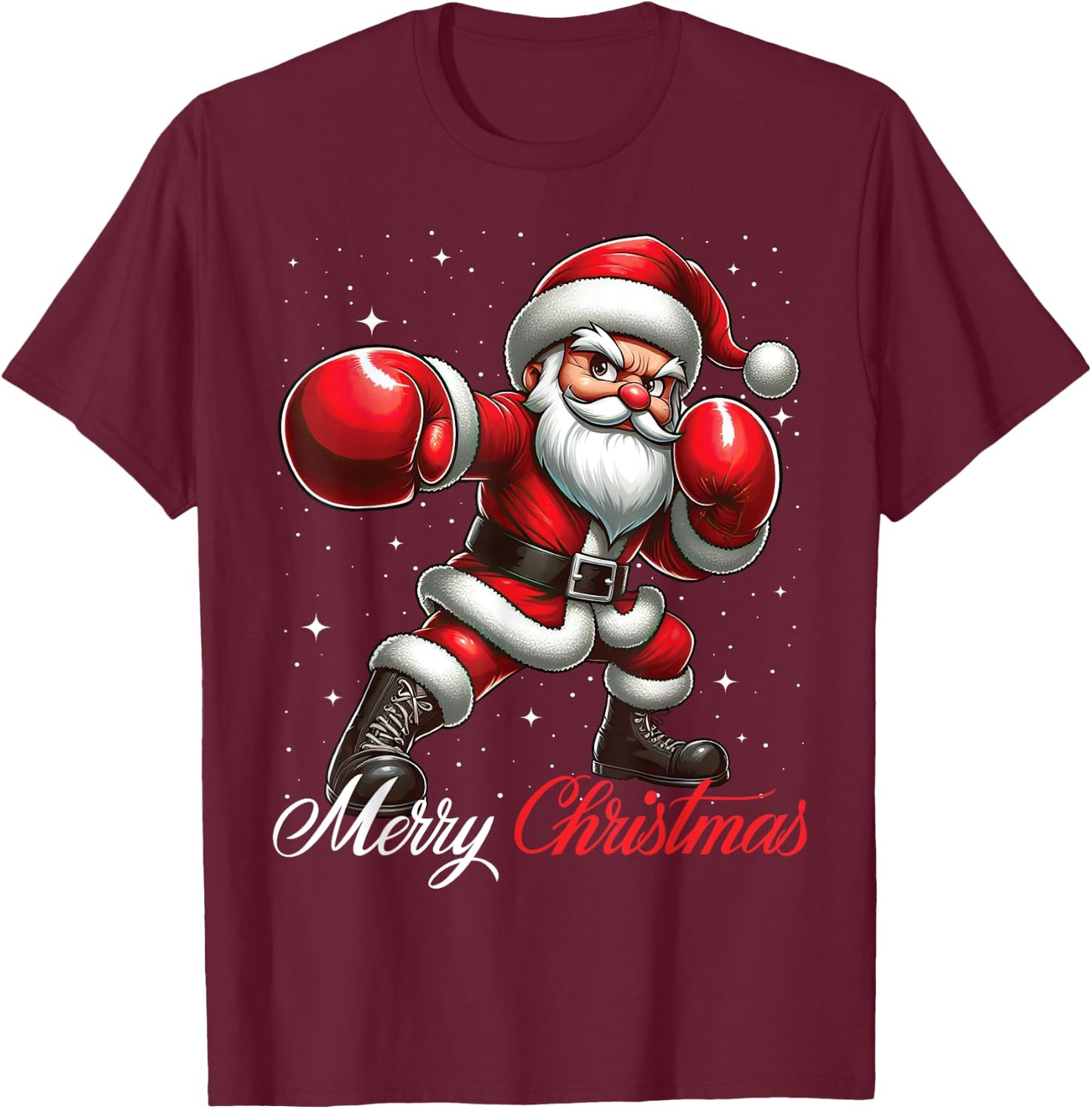 Santa Claus Boxing Boxer Martial Arts Merry Christmas Snow T-Shirt - T-Shirt | Maroon