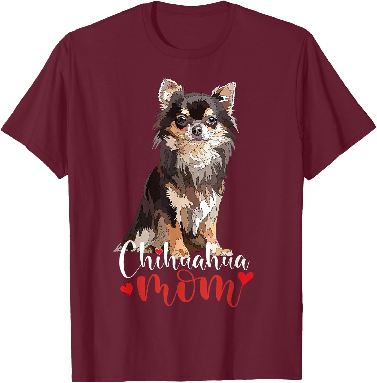 Chihuahua Mama Chihuahua Long Haired Mom Mommy Chiwawa Dog Women Kids T-Shirt - T-Shirt | Maroon