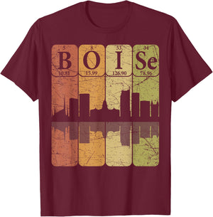 Boise Periodic Table Elements Boise Idaho Skyline Retro T-Shirt - T-Shirt | Maroon