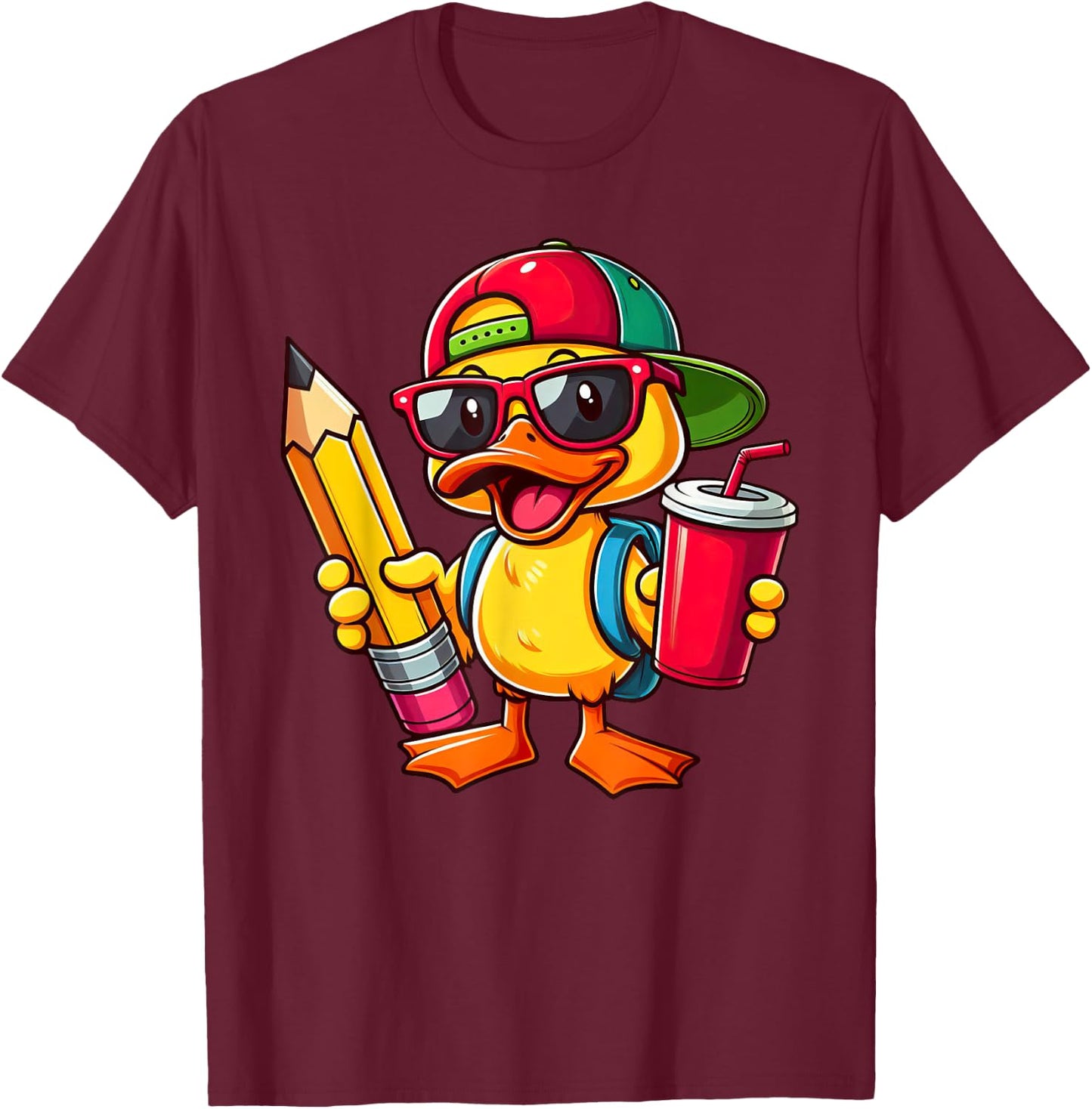 Cute Duck Lover Pencil Back to School Kids Boys Girls T-Shirt - T-Shirt | Maroon