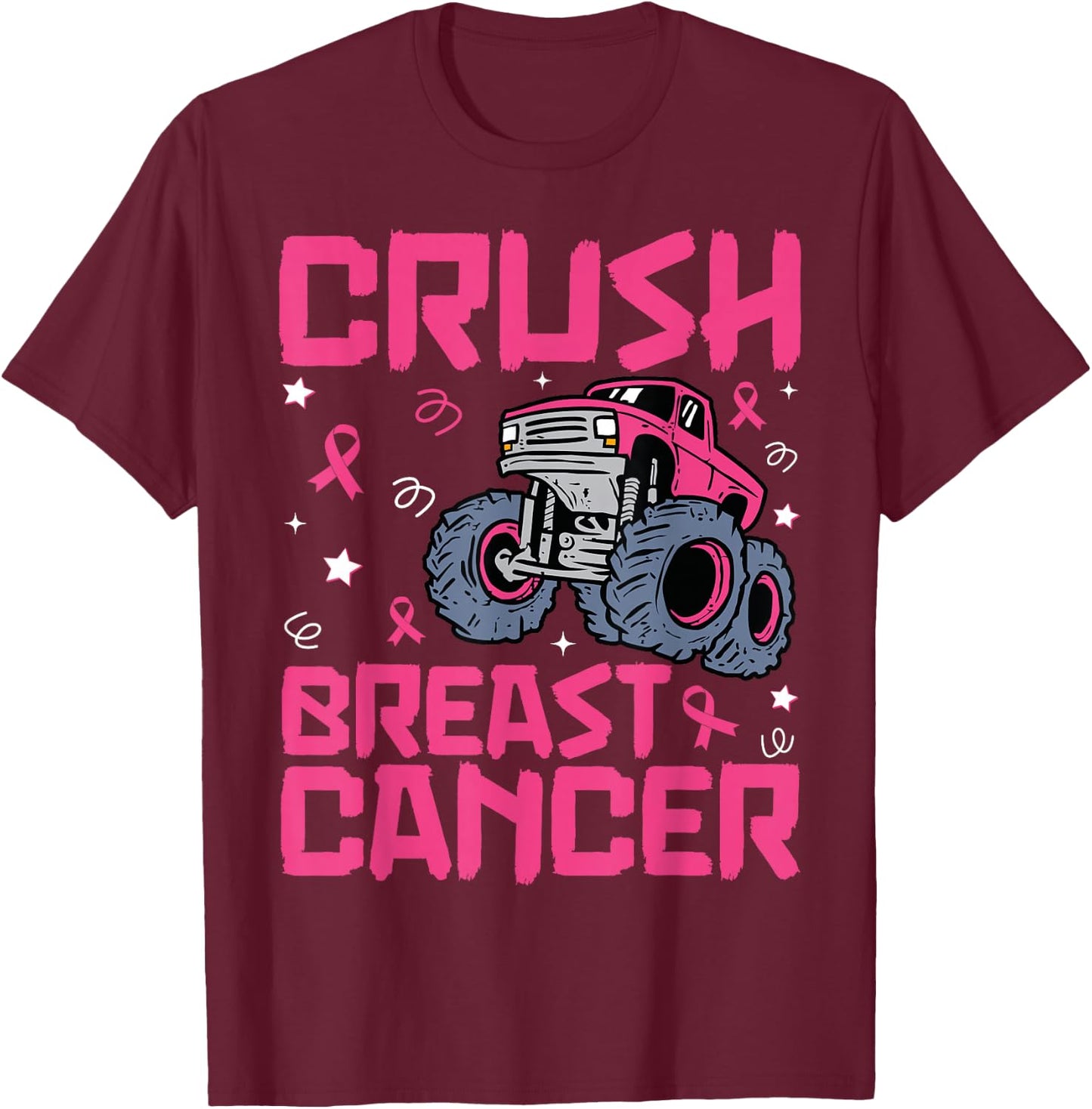 Crush Breast Cancer Awareness Monster Truck kids Boys Girls T-Shirt - T-Shirt | Maroon
