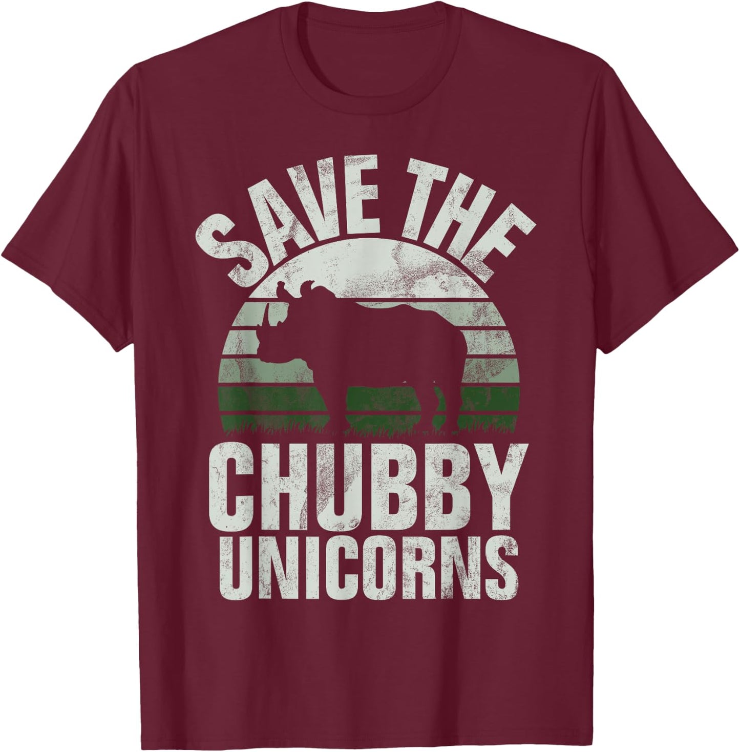 Save The Chubby Unicorns Fat Rino Rhinoceros Retro T-Shirt - T-Shirt | Maroon