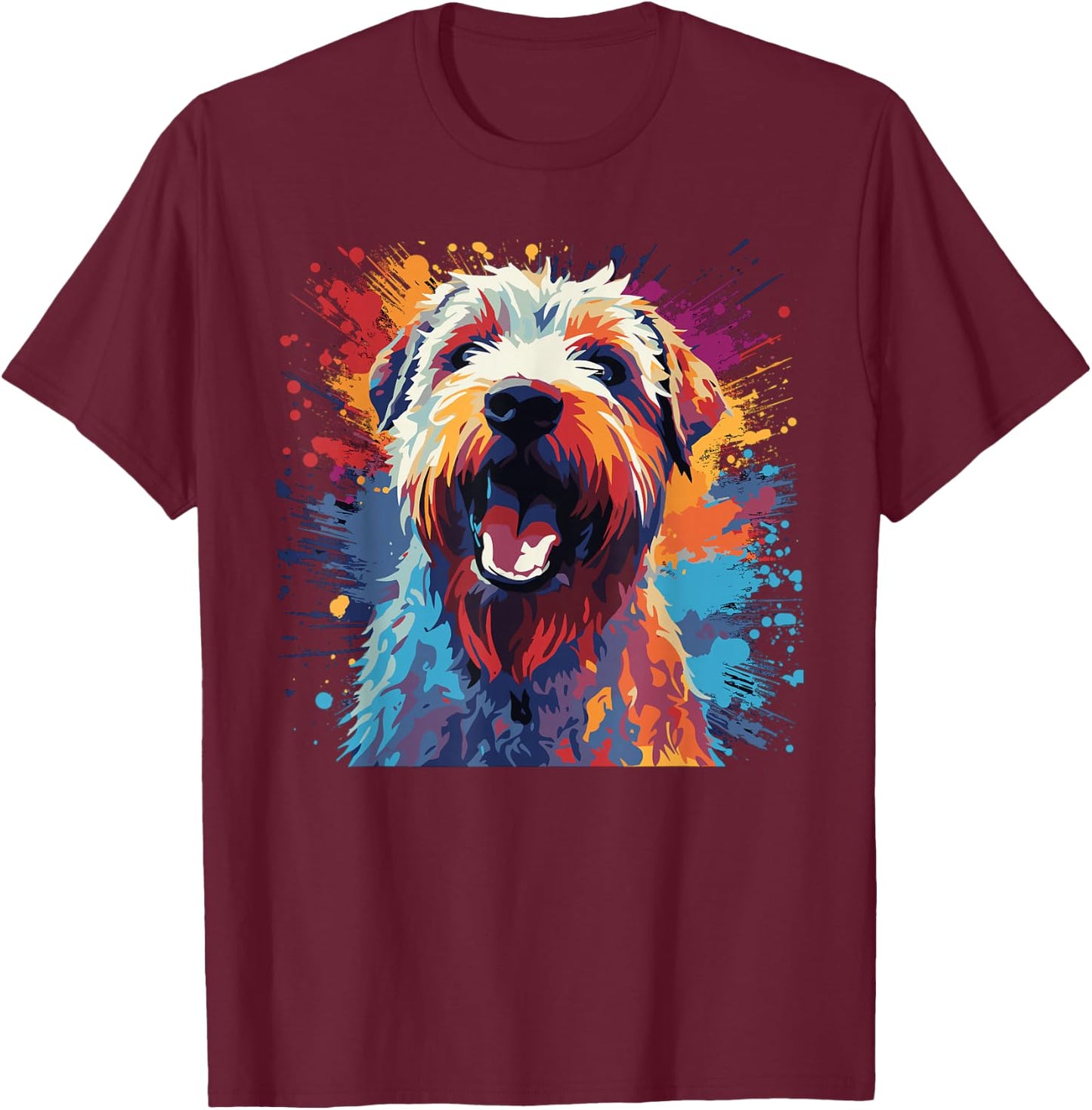 Watercolor Colorful Irish Soft Coated Wheaten Terrier T-Shirt - T-Shirt | Maroon