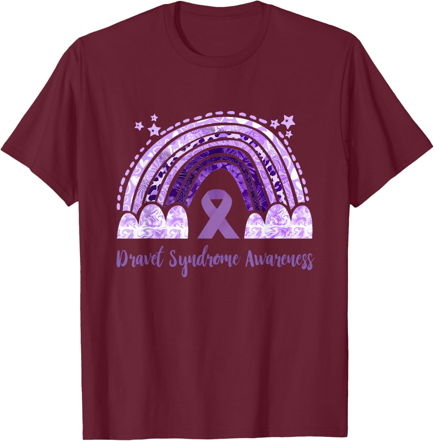 Dravet Purple Ribbon Dravet Syndrome Awareness Rainbow T-Shirt - T-Shirt | Maroon