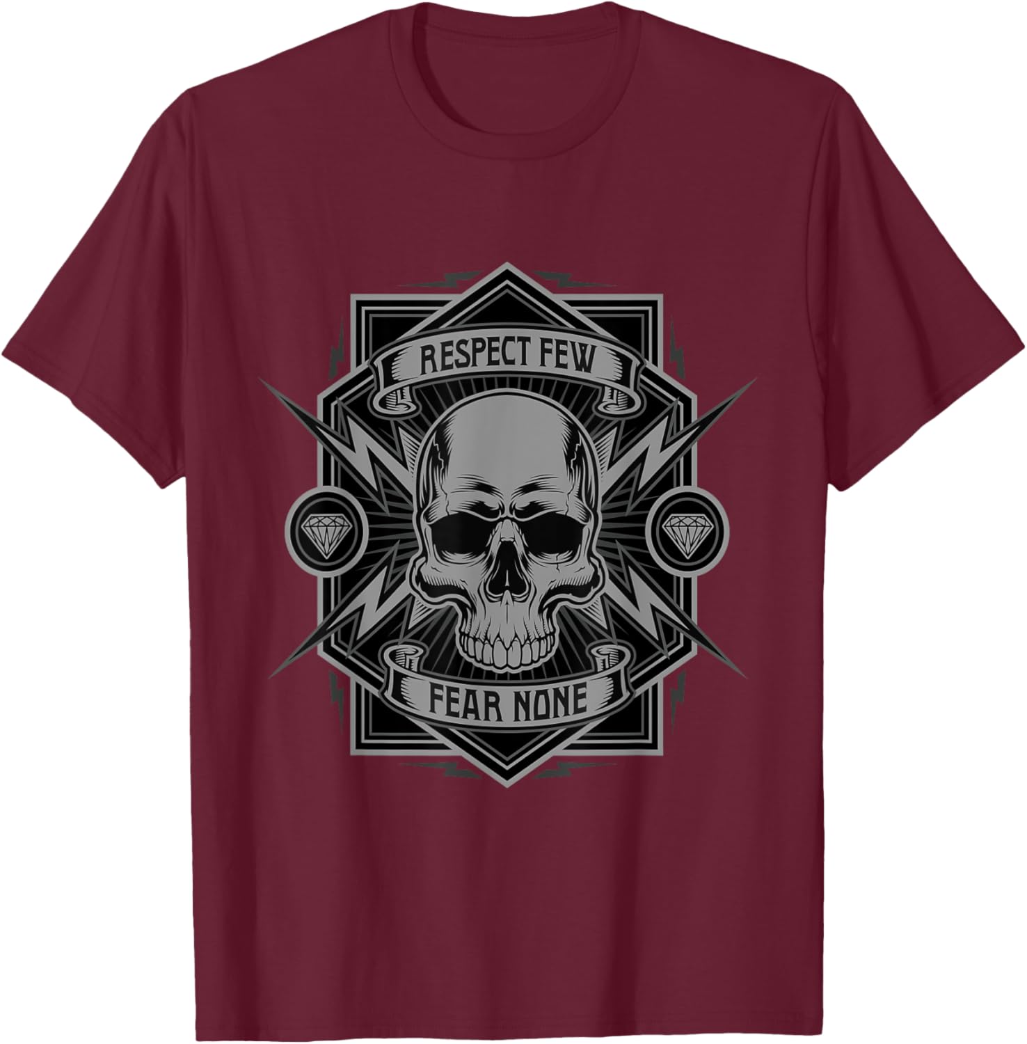 Biker Shirt, with Skull, Respect, fear none, men T-Shirt - T-Shirt | Maroon