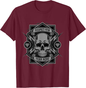 Biker Shirt, with Skull, Respect, fear none, men T-Shirt - T-Shirt | Maroon