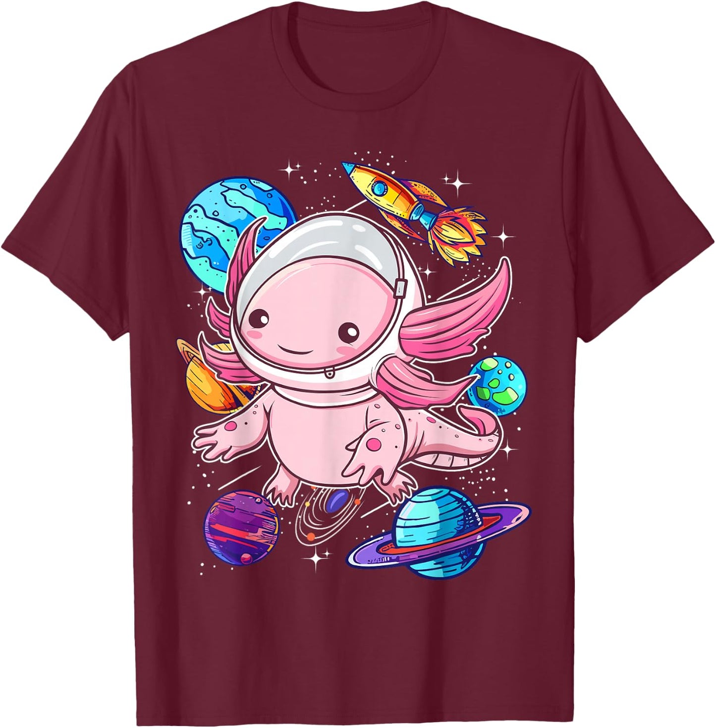 Axolotl Shirts For Girls Boys Kid Axolotl Space Shirt Kawaii T-Shirt - T-Shirt | Maroon