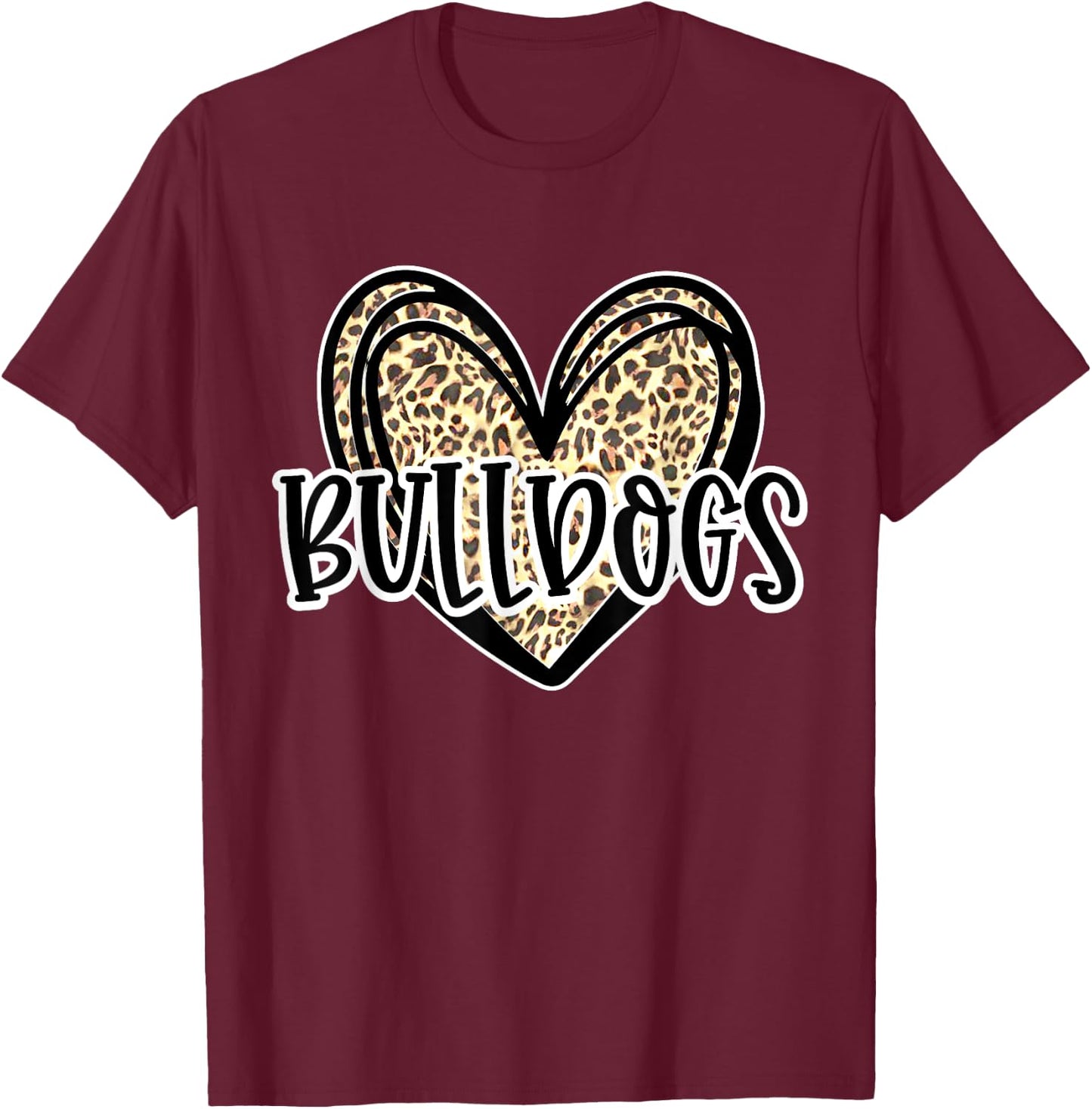 Bulldogs Mascot Leopard Cheetah Heart Fall Football Sport T-Shirt - T-Shirt | Maroon
