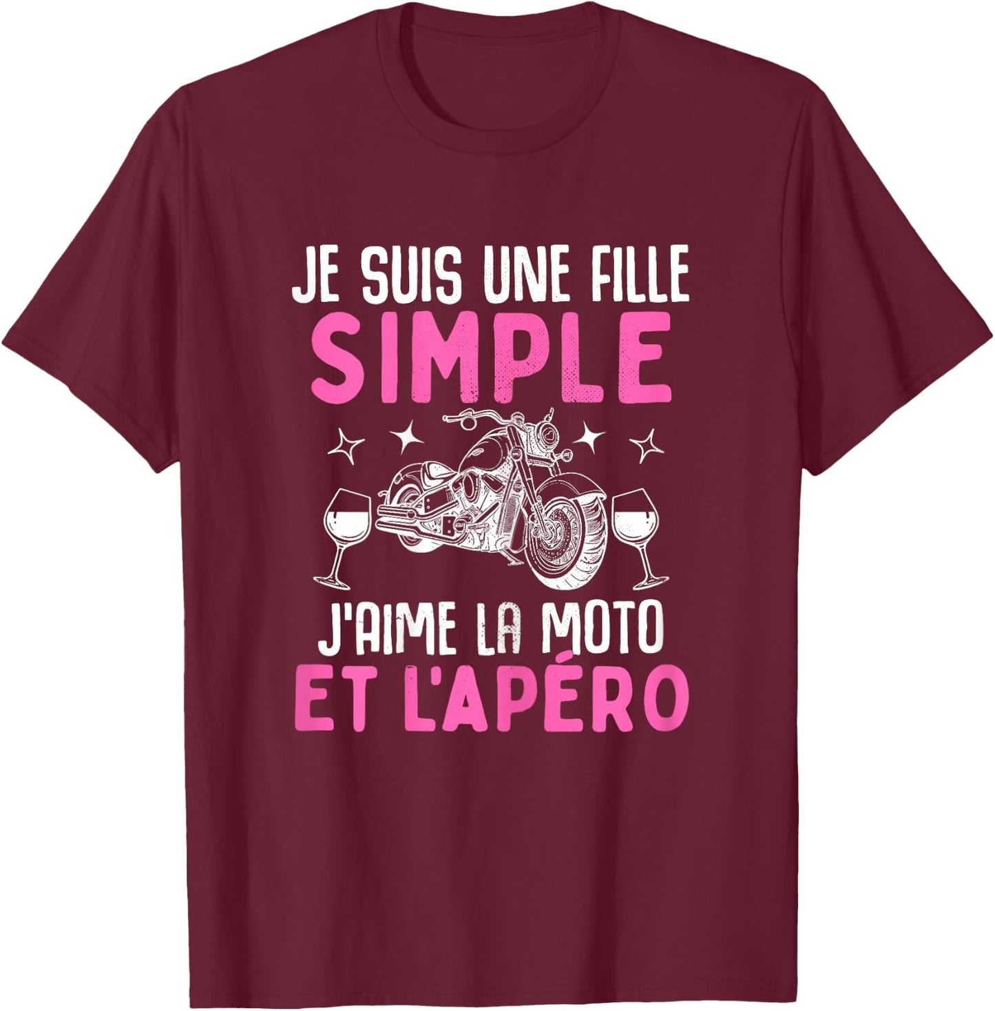 Simple Girl I Love the Motorcycle Aperitif Motorcycle Woman Biker , Black, Female X-Small T-Shirt - T-Shirt | Maroon