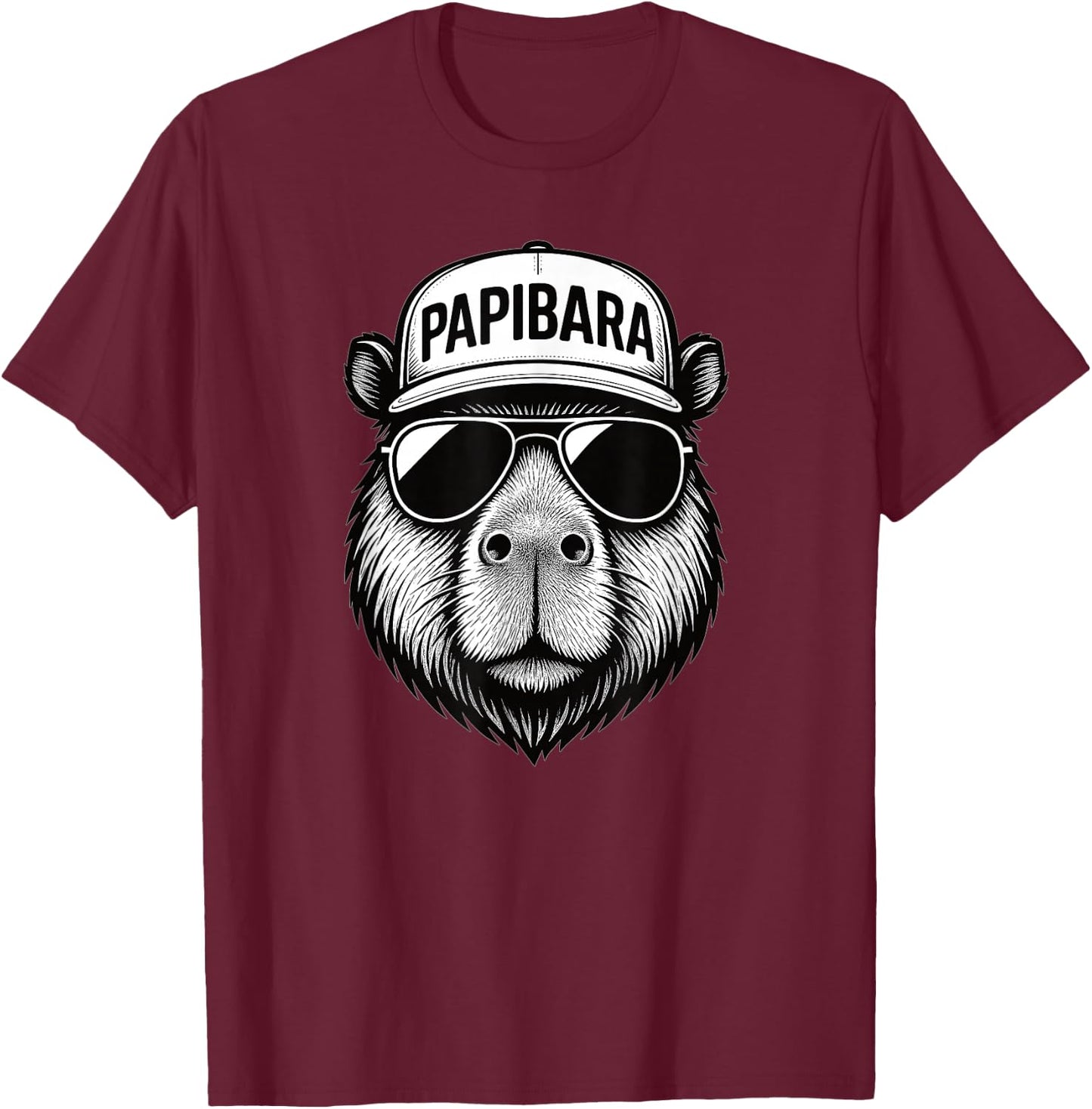 Papibara Cool Lustiger Capybara Papa Vatertag T-Shirt - T-Shirt | Maroon