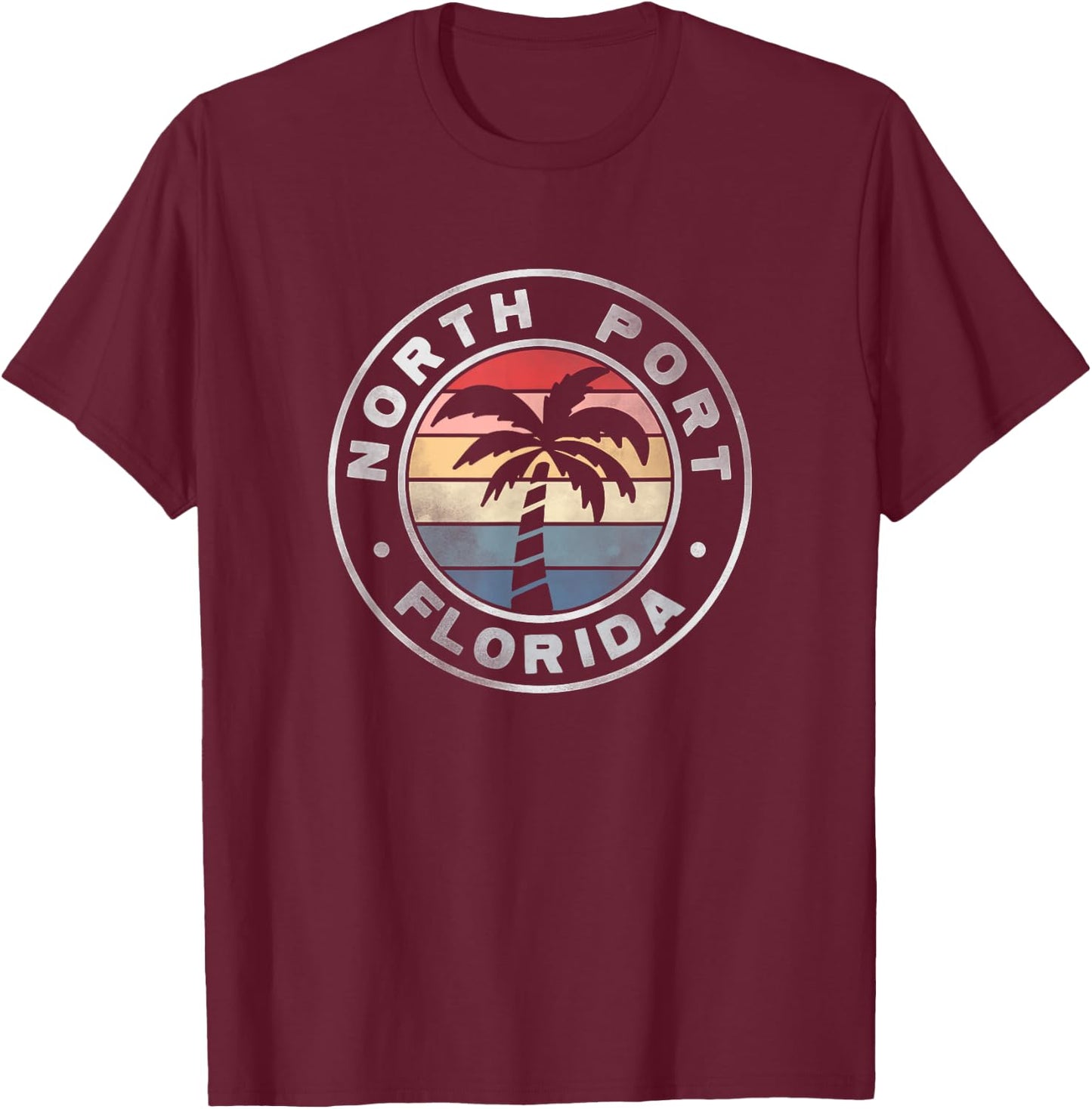 North Port Florida Sunset Palm Trees Beach Retro T-Shirt - T-Shirt | Maroon