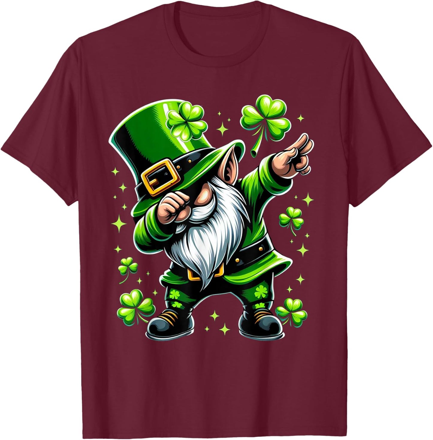 St Patricks Day Gnome Dabbing Gnomes Shamrock Men Women Kids T-Shirt - T-Shirt | Maroon