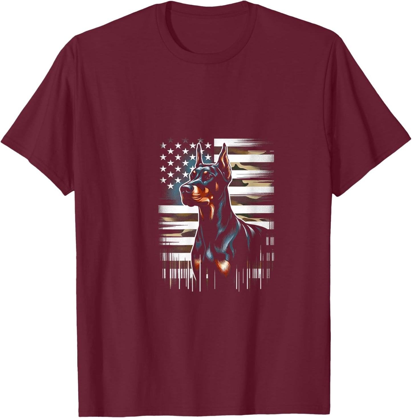 Doberman American Flag USA Flag T-Shirt - T-Shirt | Maroon