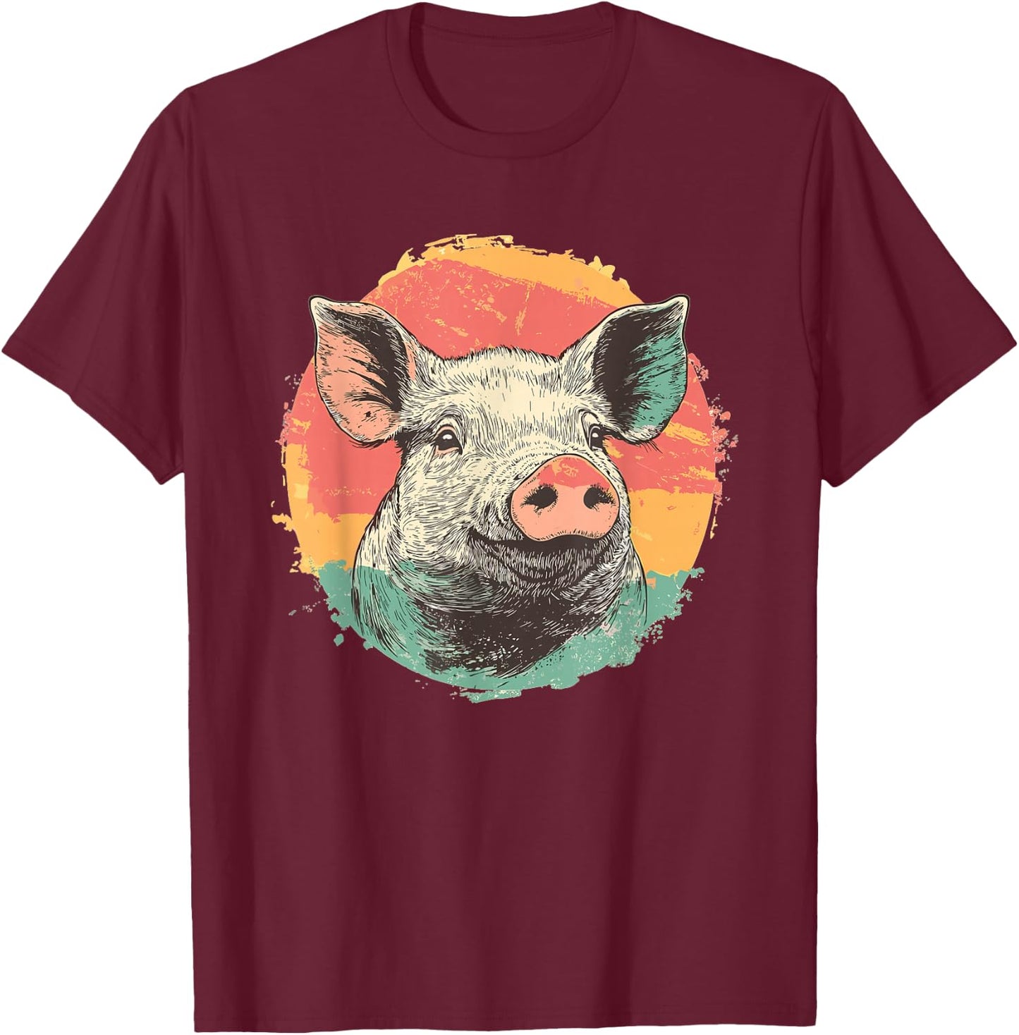 Vintage Pig Sunset Retro Farm Style Animal T-Shirt - T-Shirt | Maroon