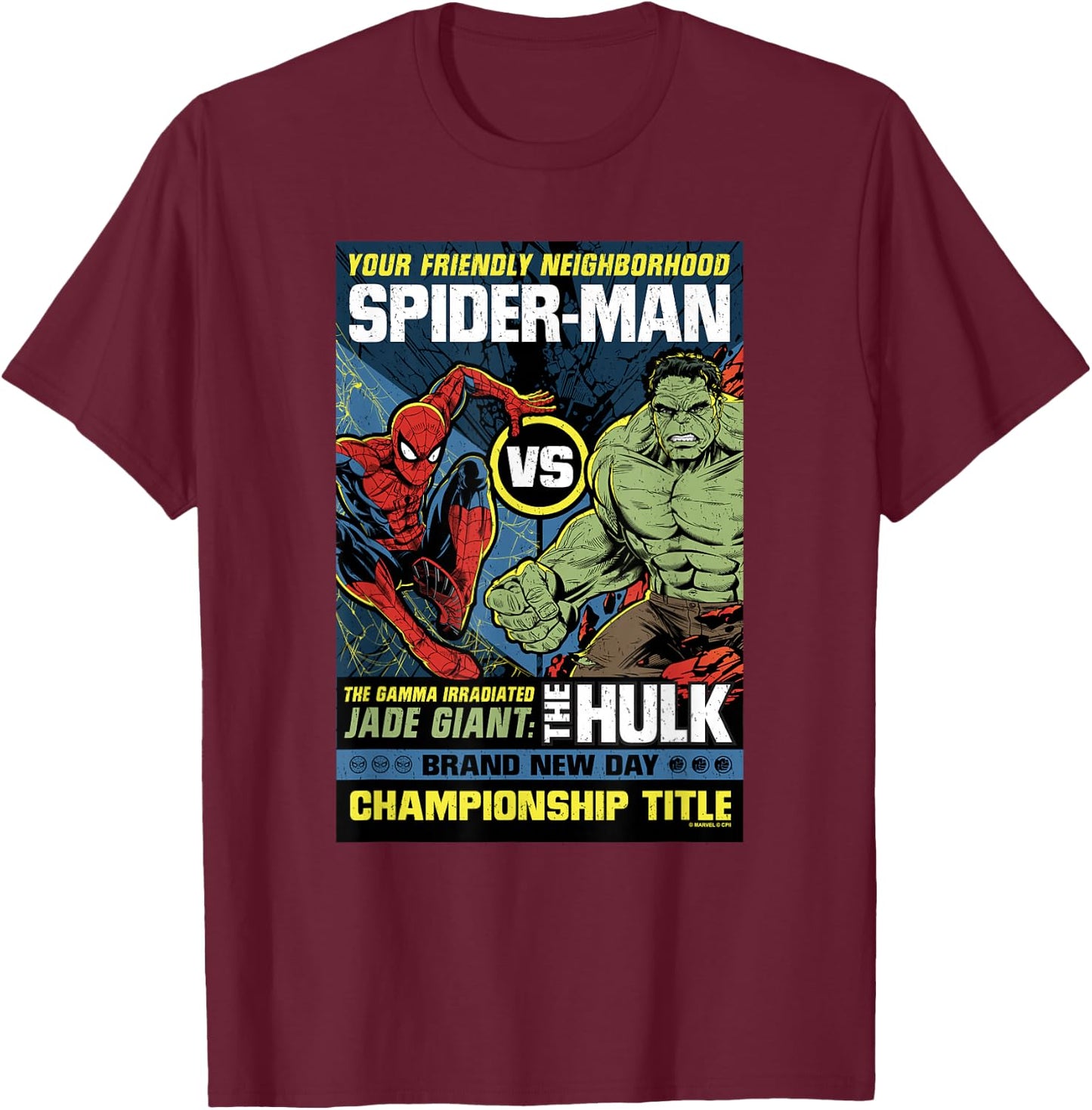 Marvel Spider-Man Day Spidey vs Hulk Champ Comic T-Shirt - T-Shirt | Maroon