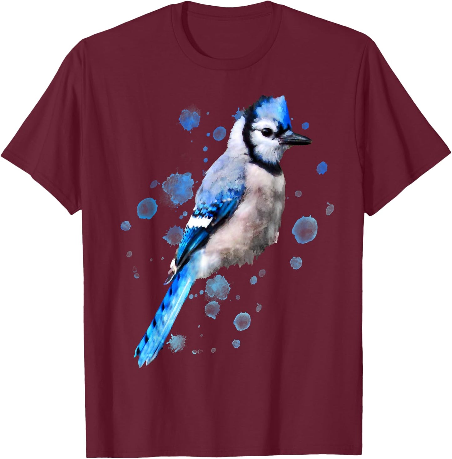 Watercolor blue jay bird artistic animal artsy painting T-Shirt - T-Shirt | Maroon