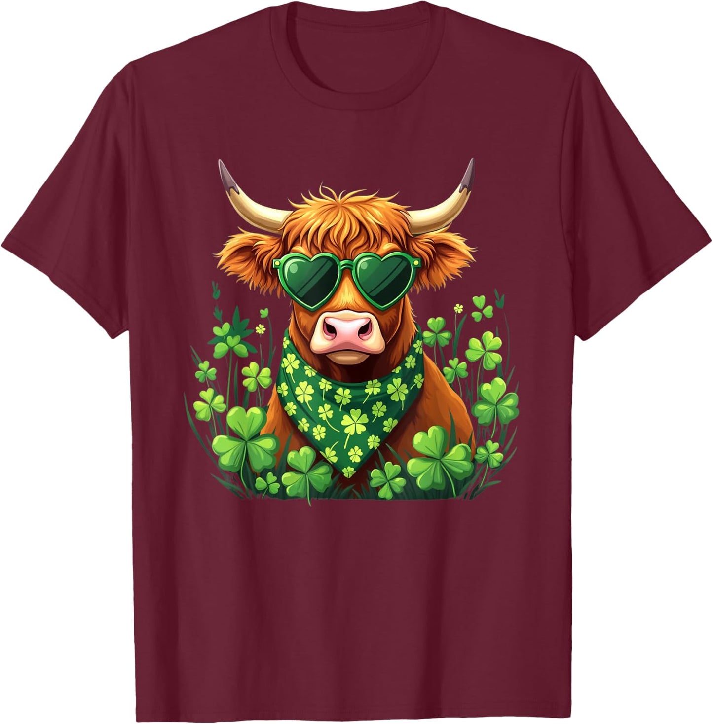 Cute Highland Cow St Patrick's Day Shamrock Cow Lover Women T-Shirt - T-Shirt | Maroon
