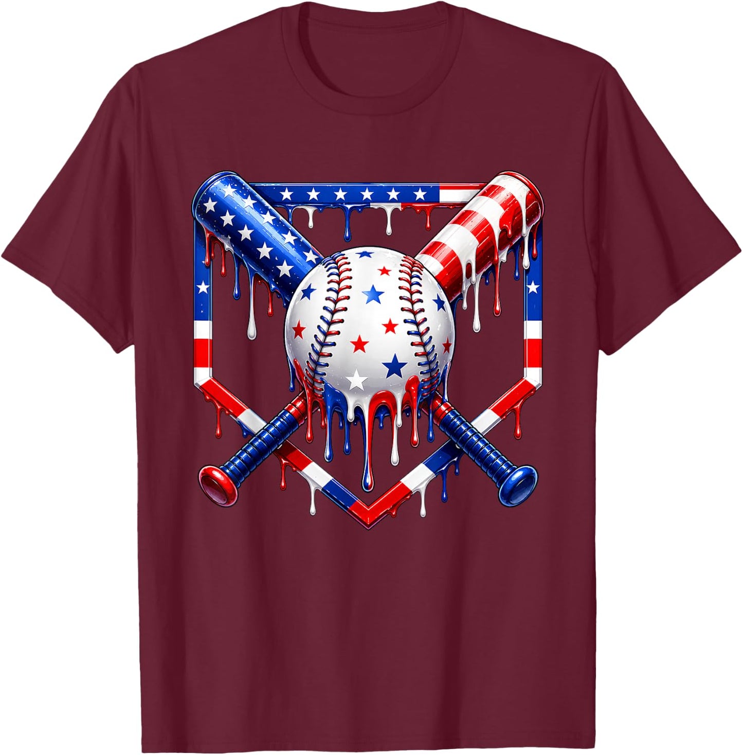 Baseball Drip Ice Cream USA Flag 4th of July Boys Youth Kids T-Shirt - T-Shirt | Maroon